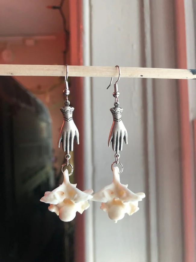 Victorian Hand Vertebrae Earrings by Osteal Blossoms