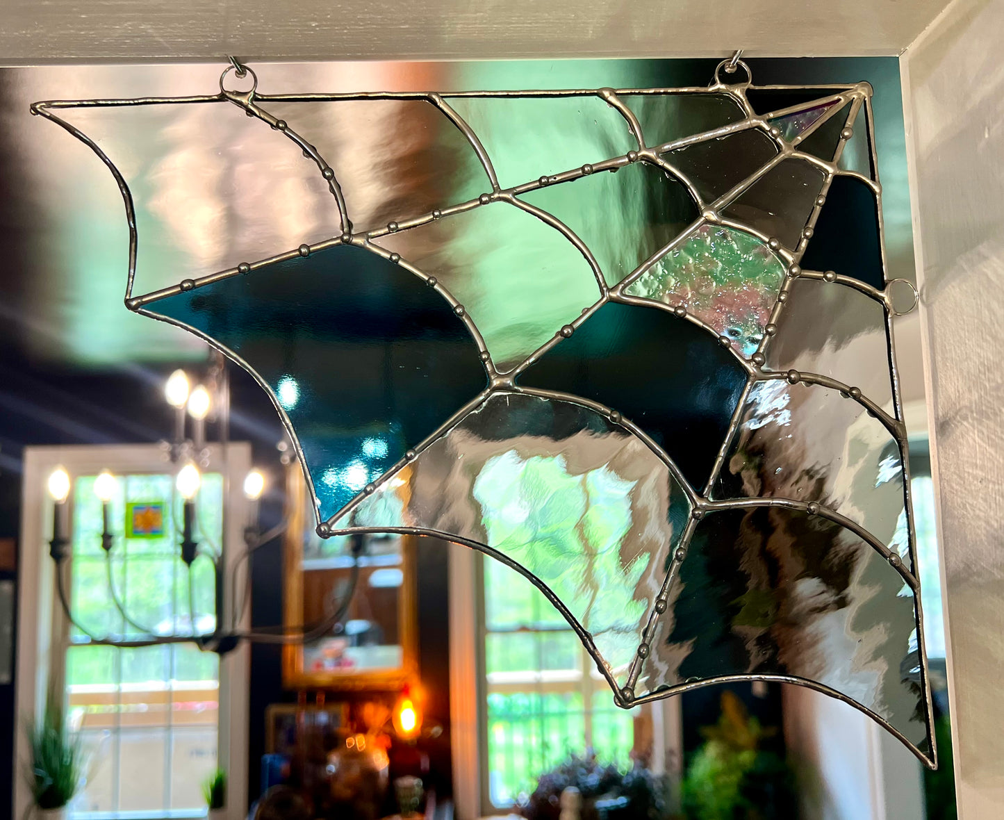 Stained Glass Spider Web Corner Suncatcher