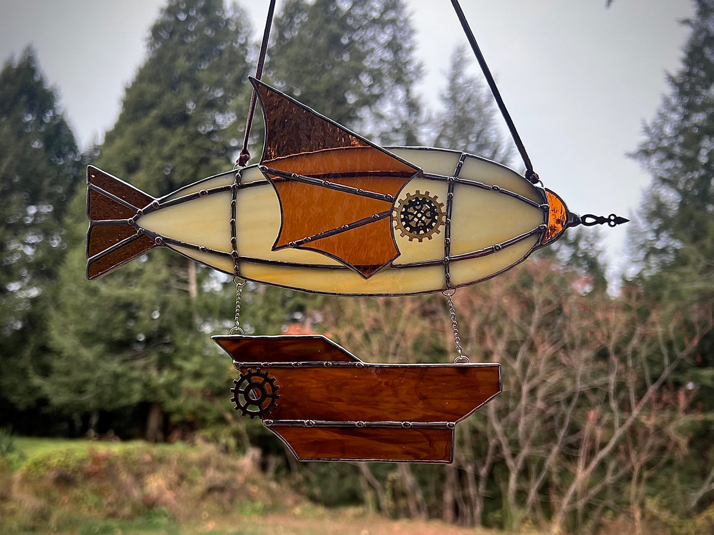 Steampunk Airship Stained Glass Suncatcher