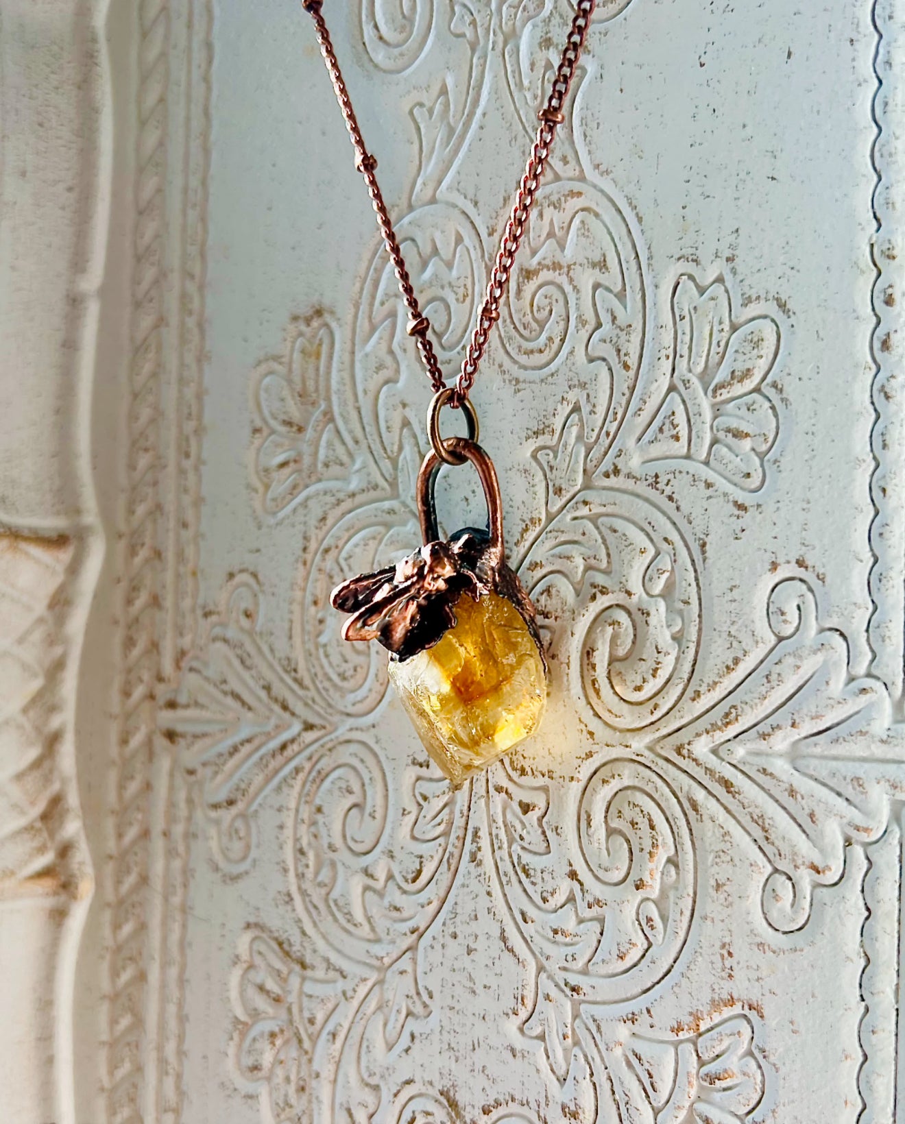 Real Bee Crystal Necklaces | Electroformed Copper Necklace by Kitty Bomb Curios