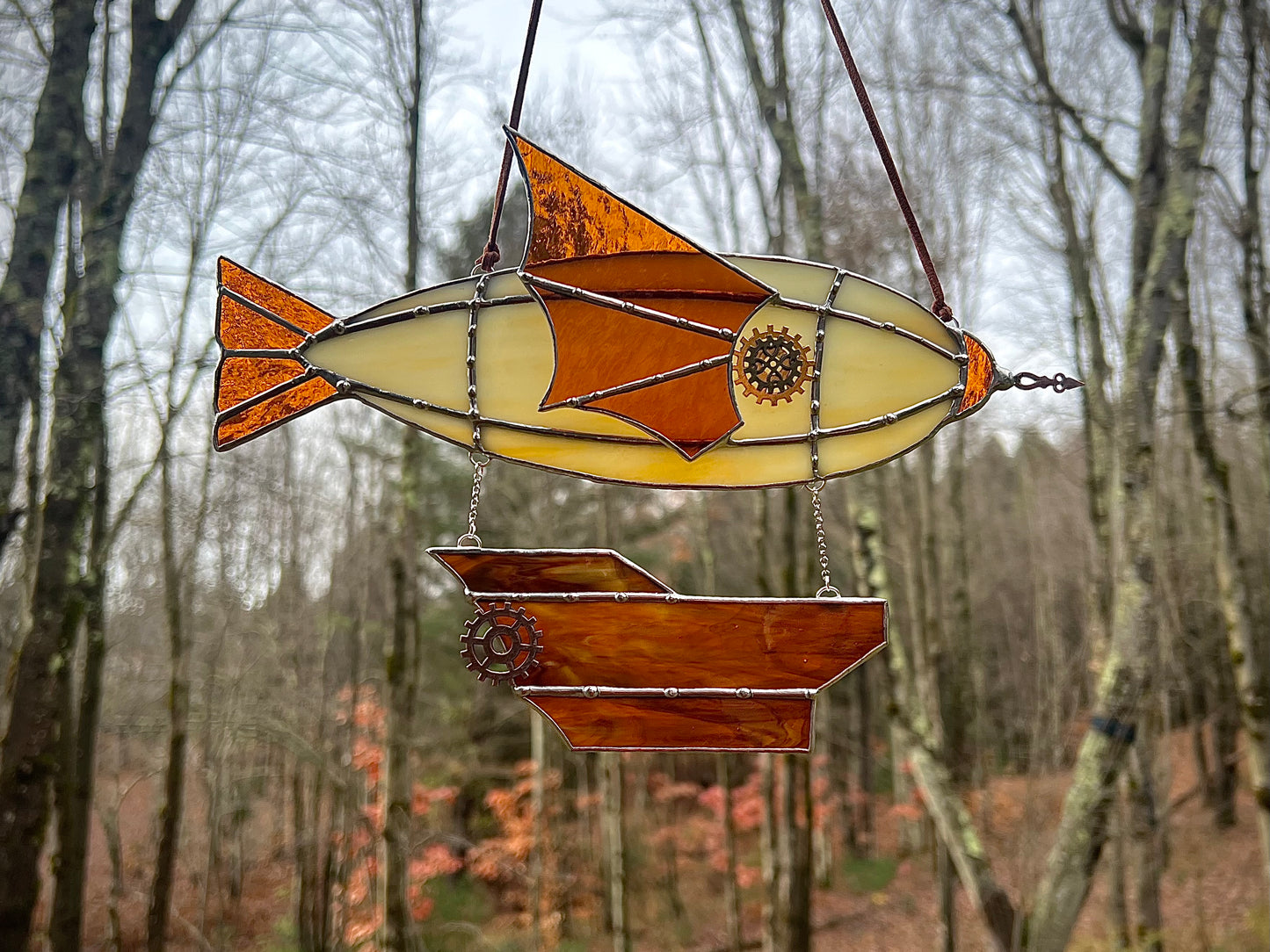 Steampunk Airship Stained Glass Suncatcher