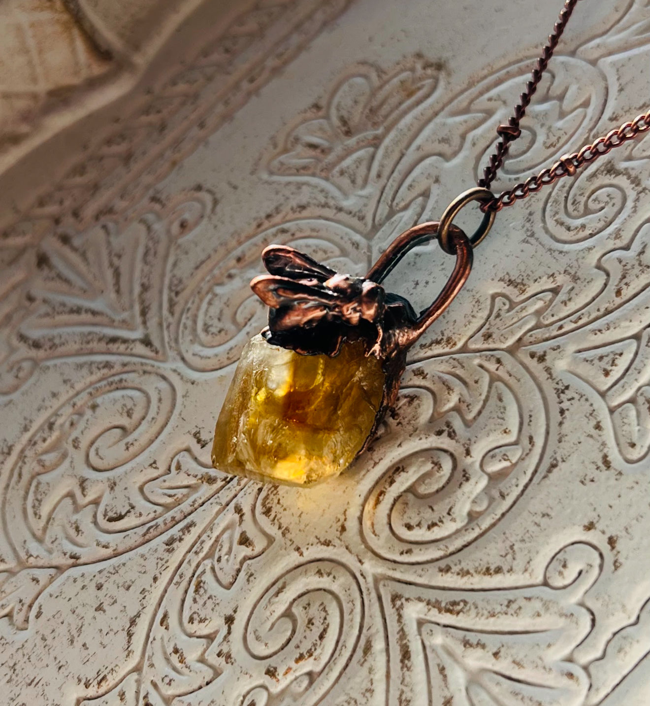 Real Bee Crystal Necklaces | Electroformed Copper Necklace by Kitty Bomb Curios
