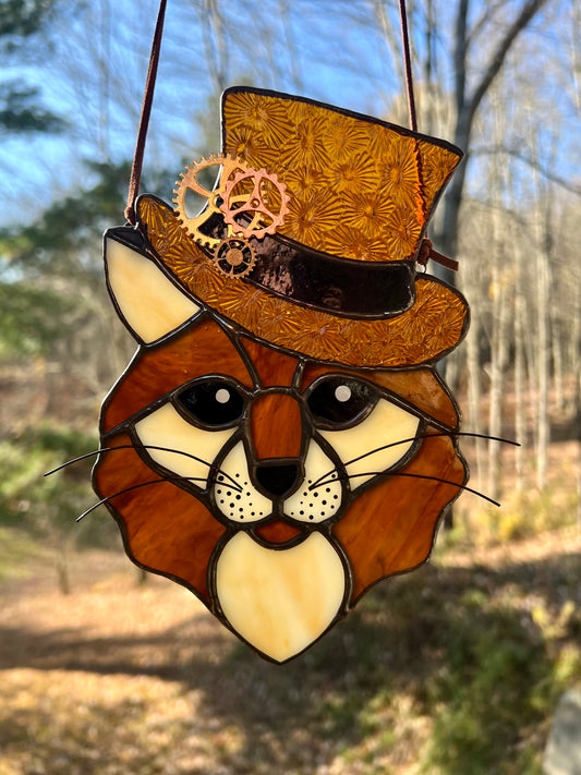 Steampunk Cat Stained Glass Suncatcher