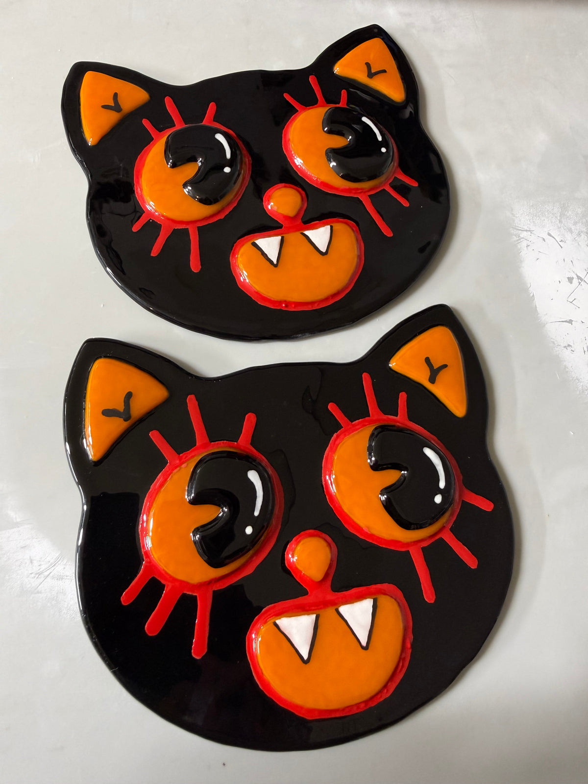 Vintage Style Halloween Cat Fused Glass