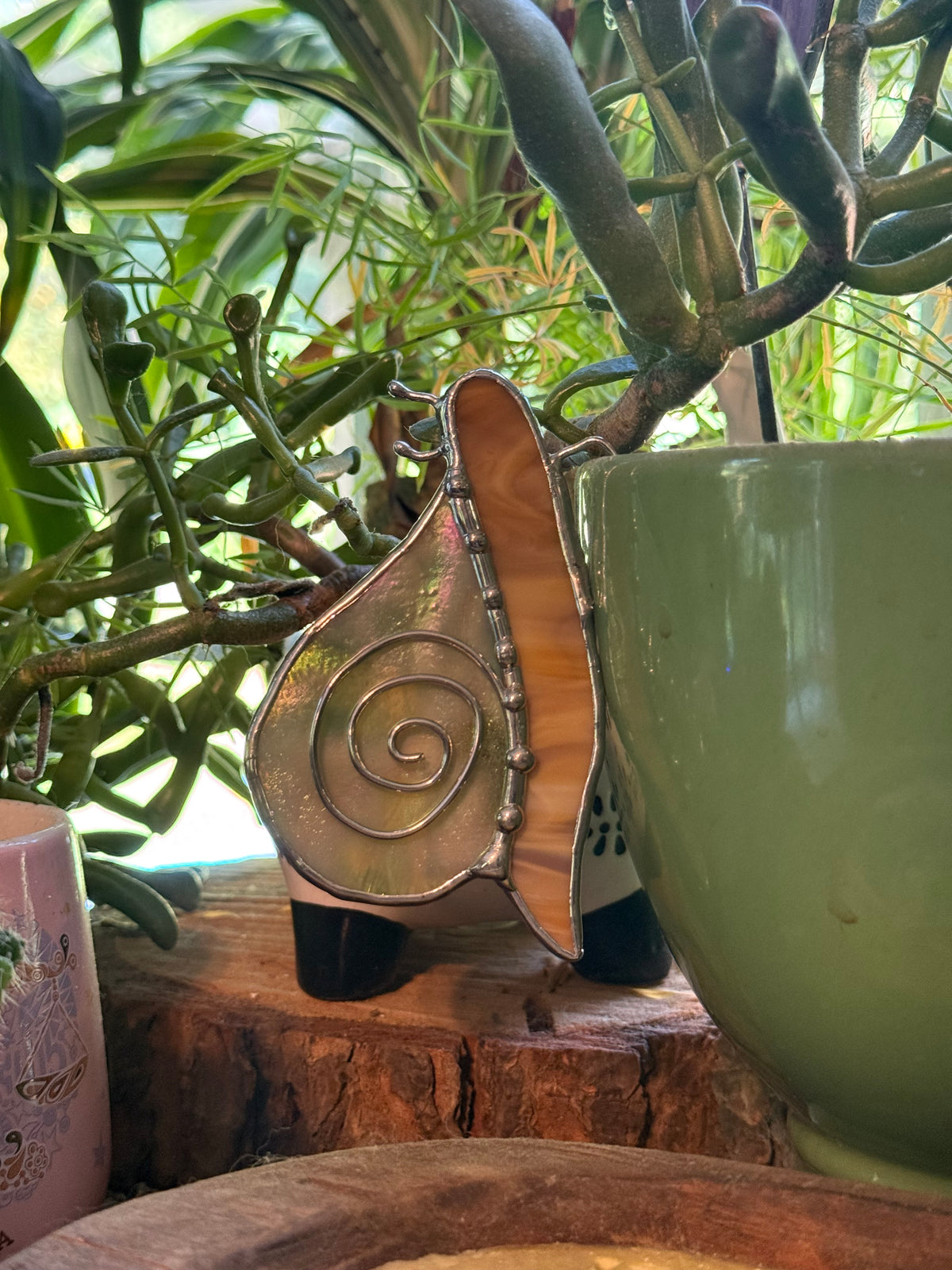 Snail planter ornament stained glass