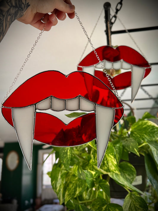 Vampire Teeth Lips Stained Glass Suncatcher