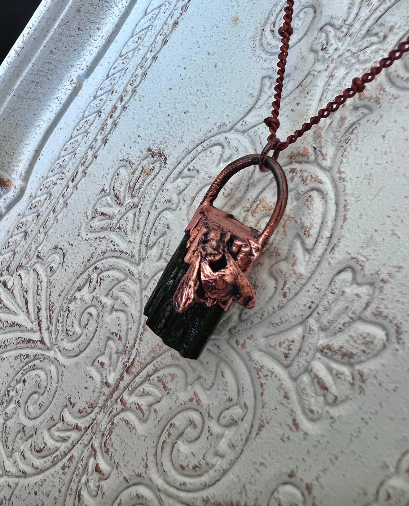 Real Bee Crystal Necklaces | Electroformed Copper Necklace by Kitty Bomb Curios