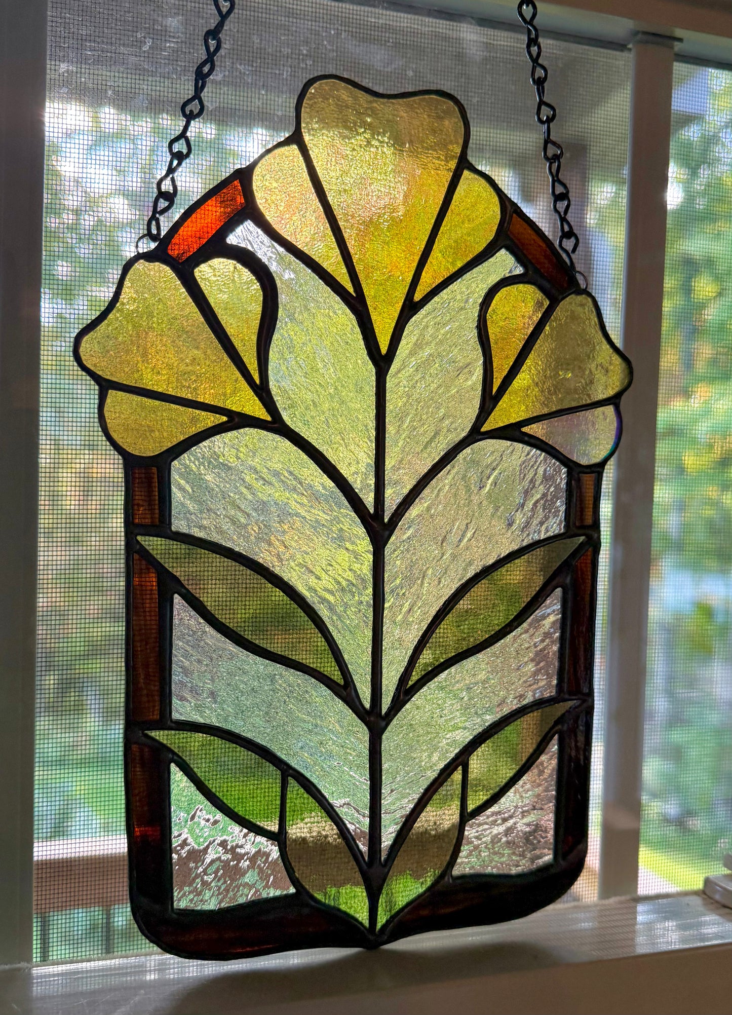 Yellow Iridescent Flower Stained Glass Suncatcher Panel