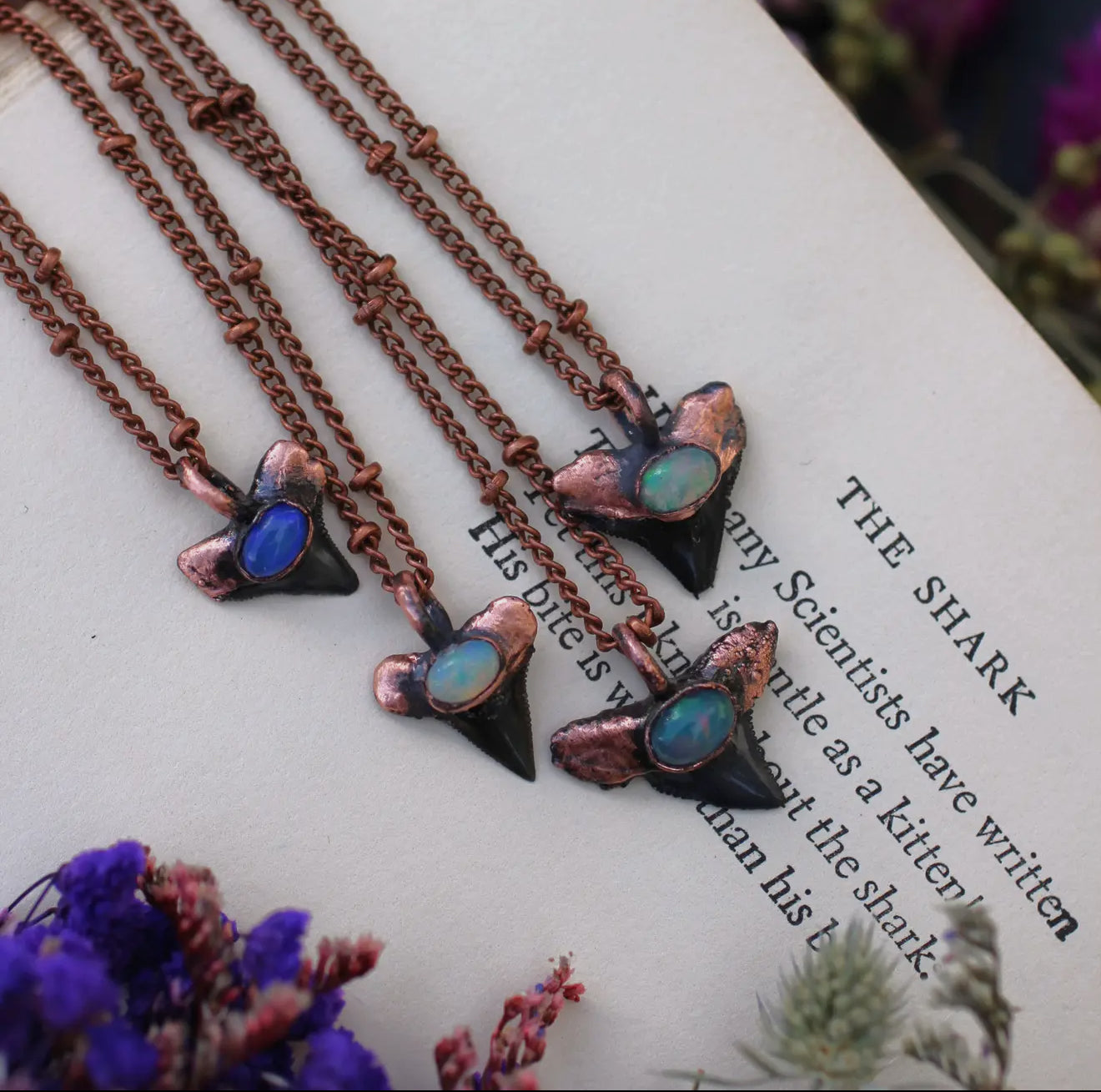 Opal Shark Tooth Electroformed Copper by Kitty Bomb Curios