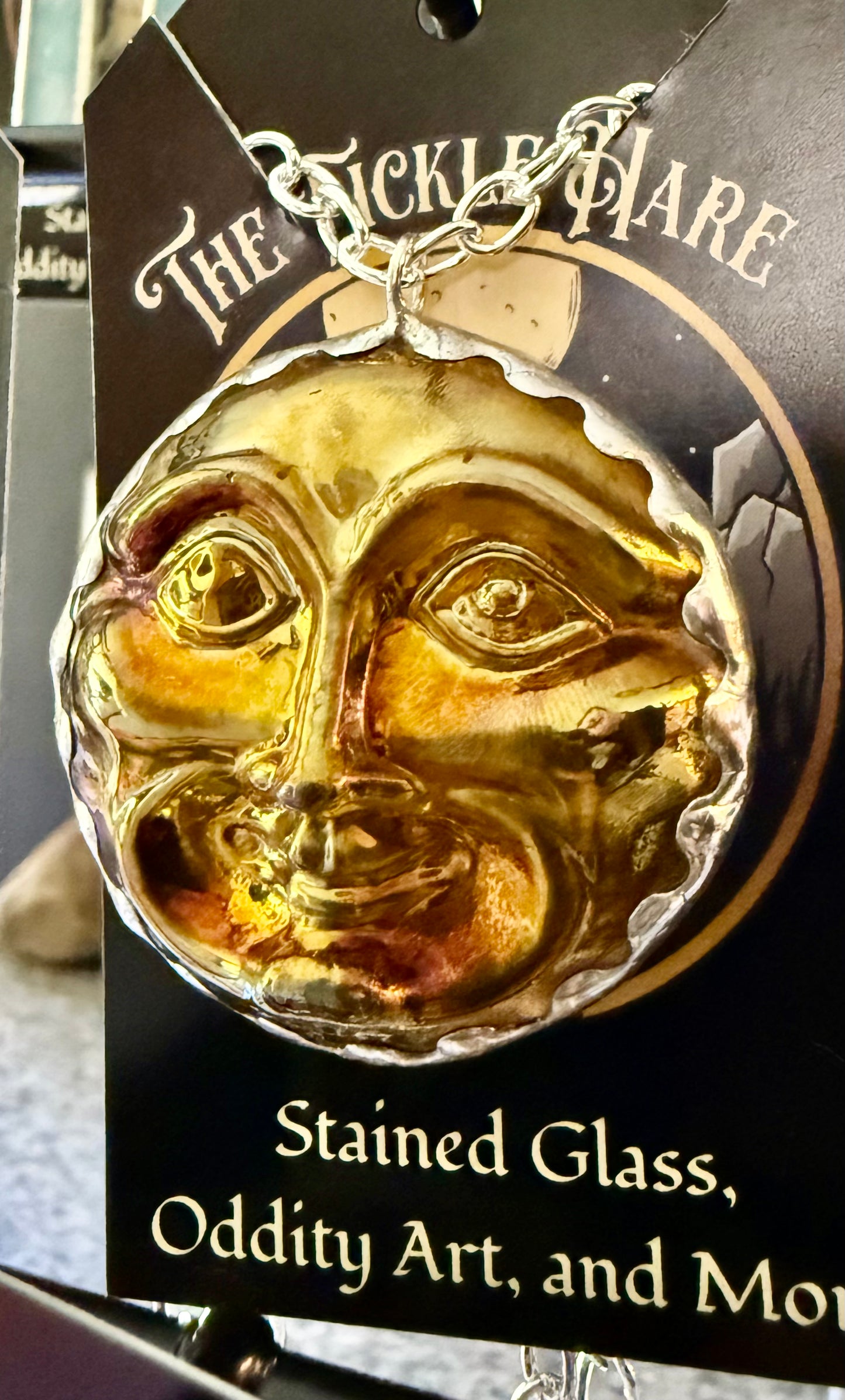 Moon Face Stained Glass Pendant
