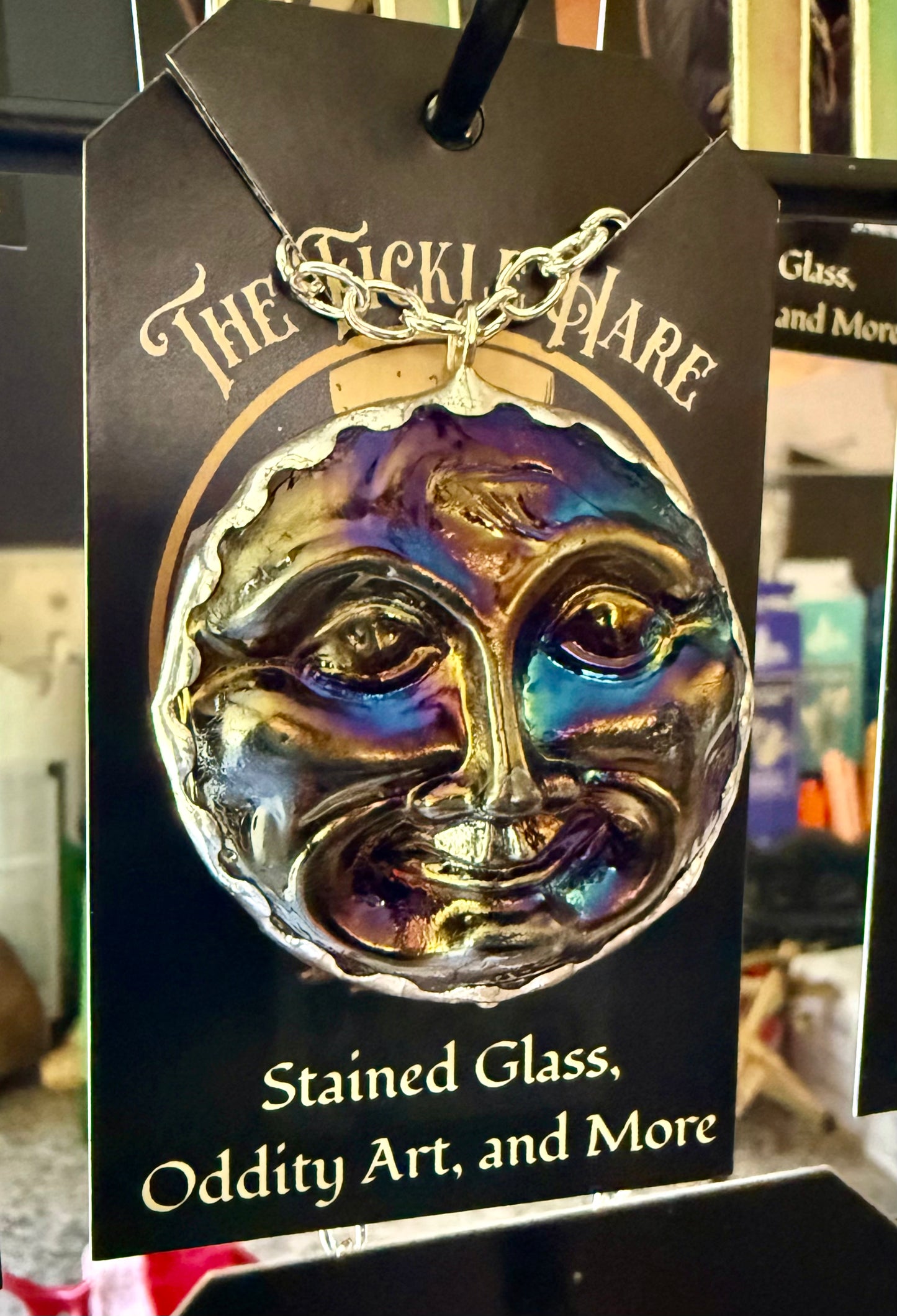 Moon Face Stained Glass Pendant