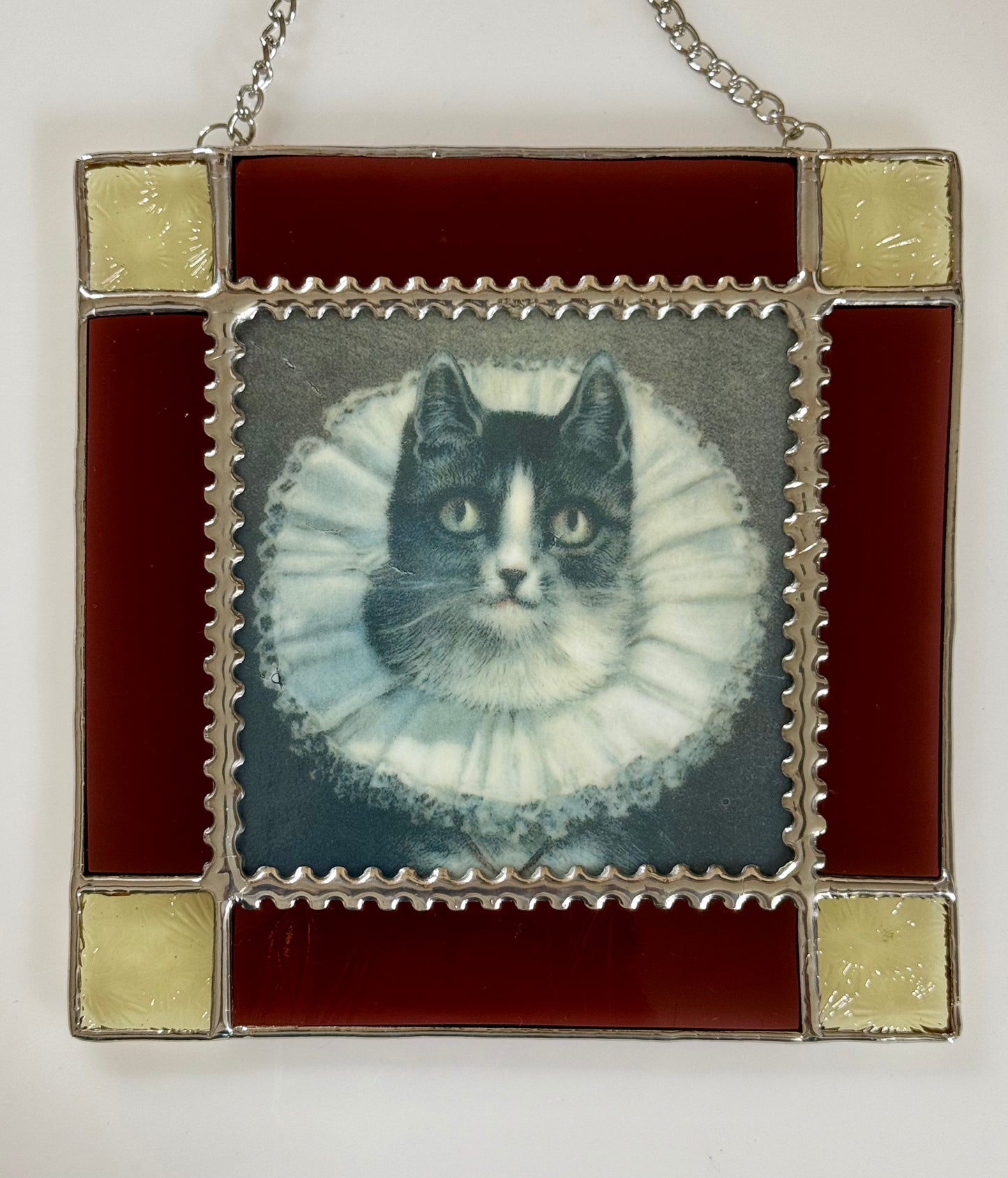 Elizabethan Collar Cat Decal Stained Glass Suncatcher