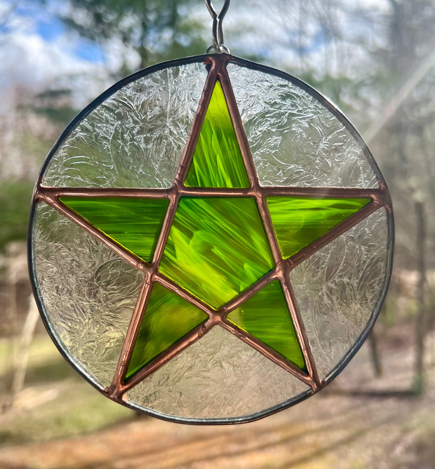 Stained Glass Star Pentacle Suncatcher Window Hanging