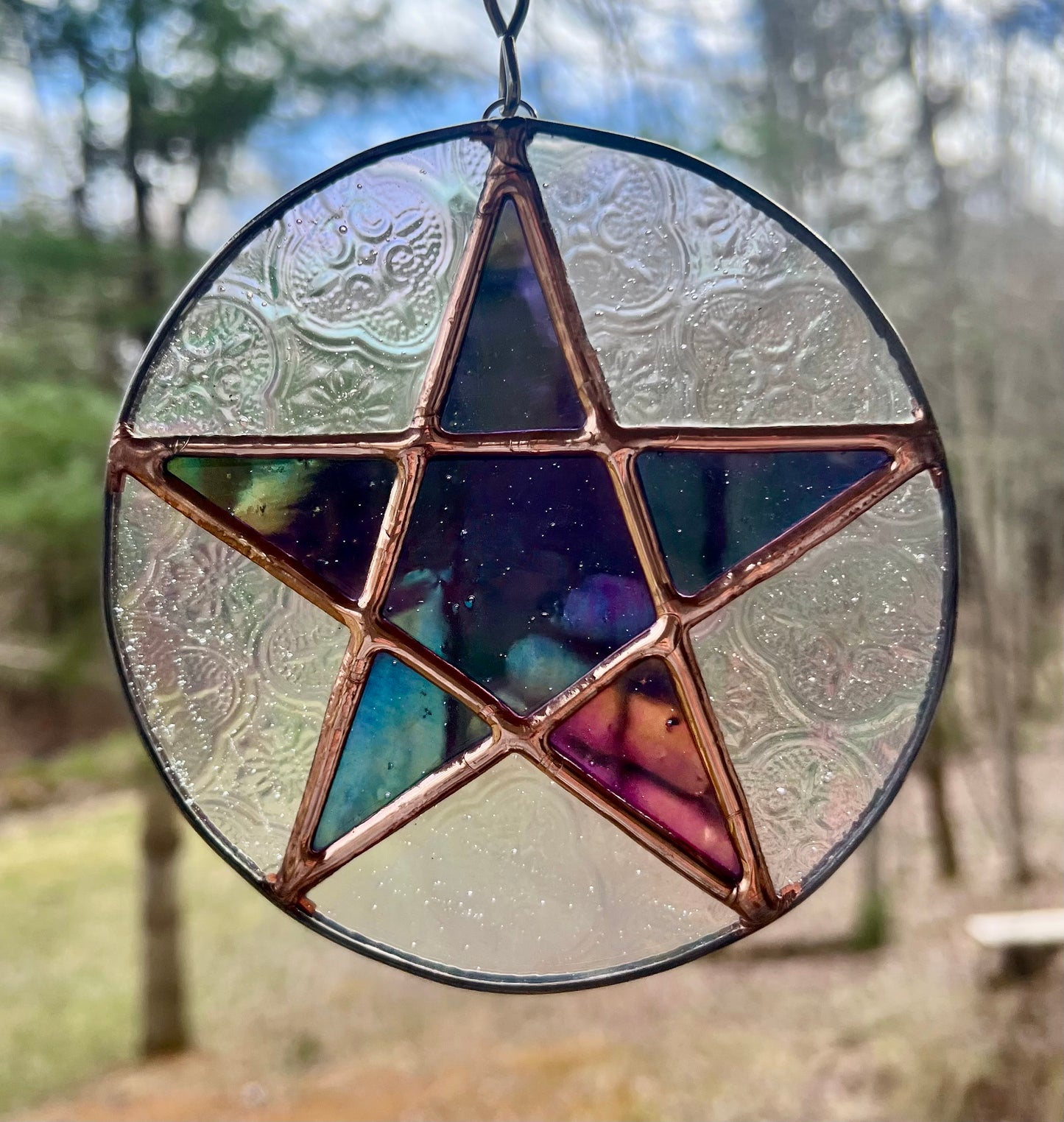 Stained Glass Star Pentacle Suncatcher Window Hanging