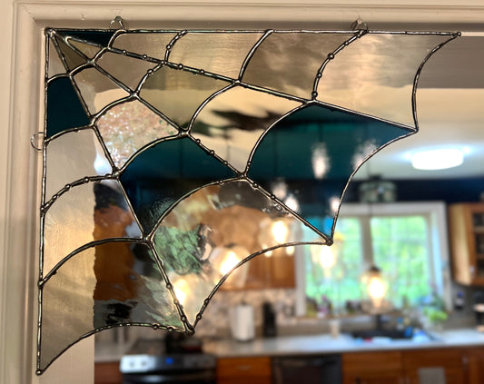 Stained Glass Spider Web Corner Suncatcher