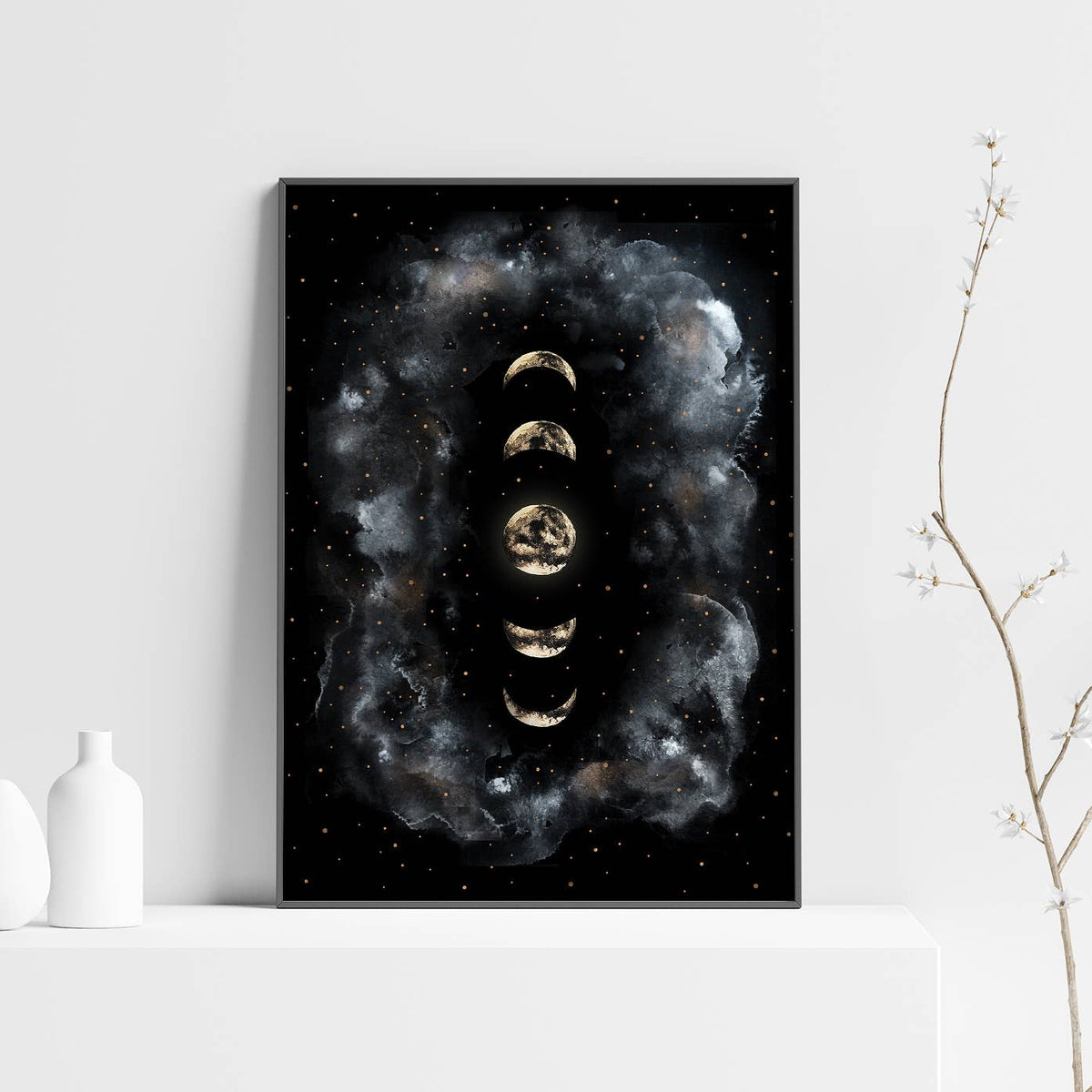 Moon Art Print, Moon Phases Poster Celestial Witchy Print by The Flow Design