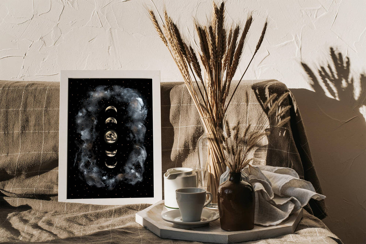 Moon Art Print, Moon Phases Poster Celestial Witchy Print by The Flow Design