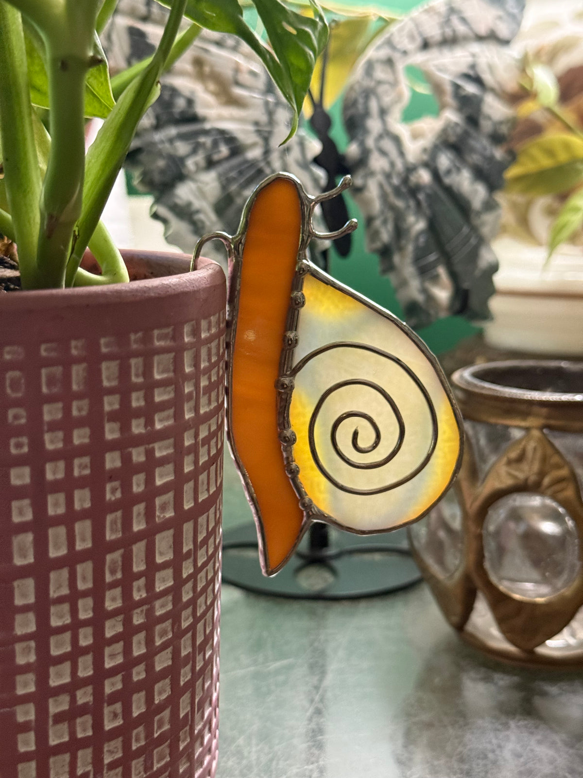 Snail planter ornament stained glass
