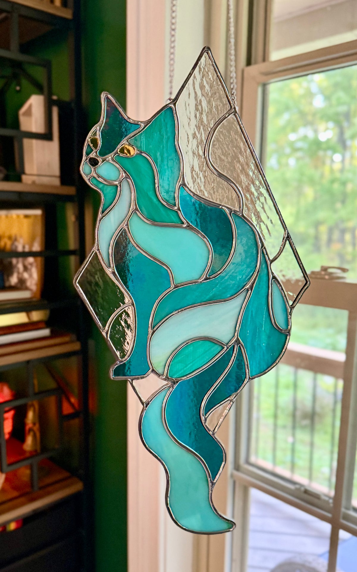 Cat Iridescent Stained Glass Suncatcher