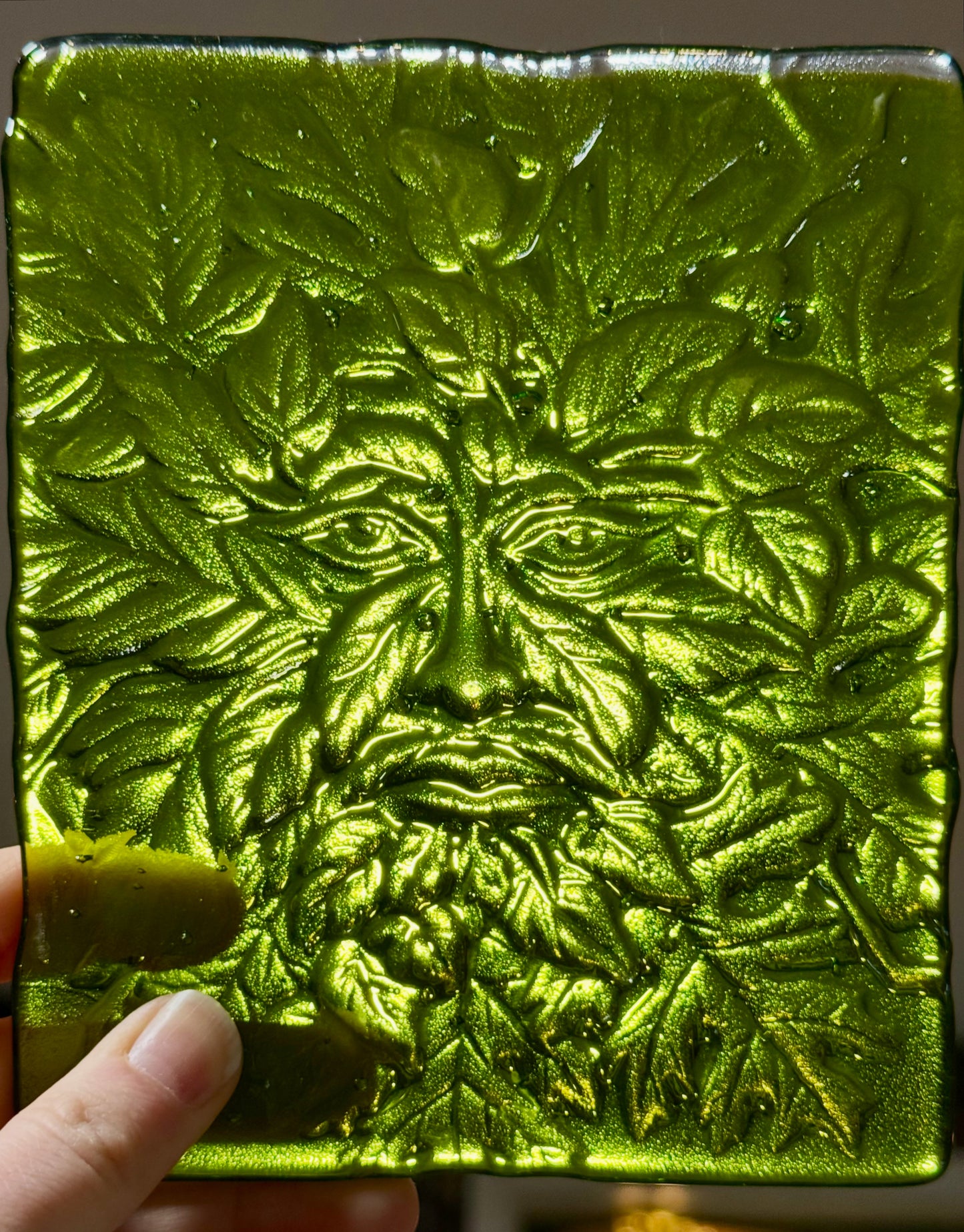 Green Man Fused Glass Suncatcher