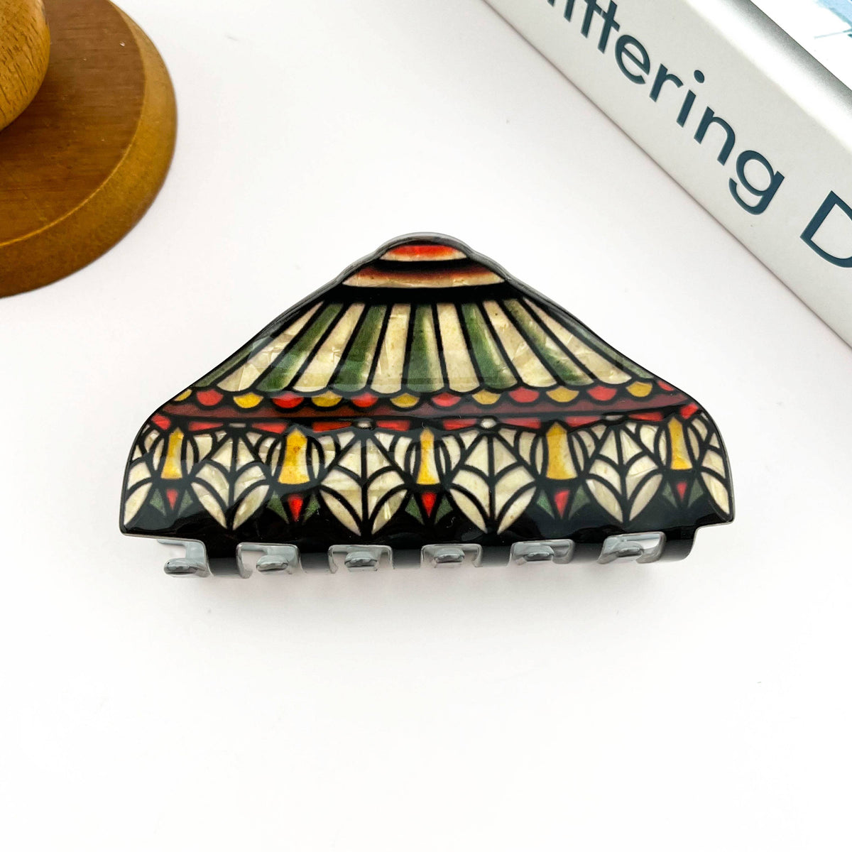 Vintage Floral Stained Glass Lamp Shade Acrylic Hair Claw