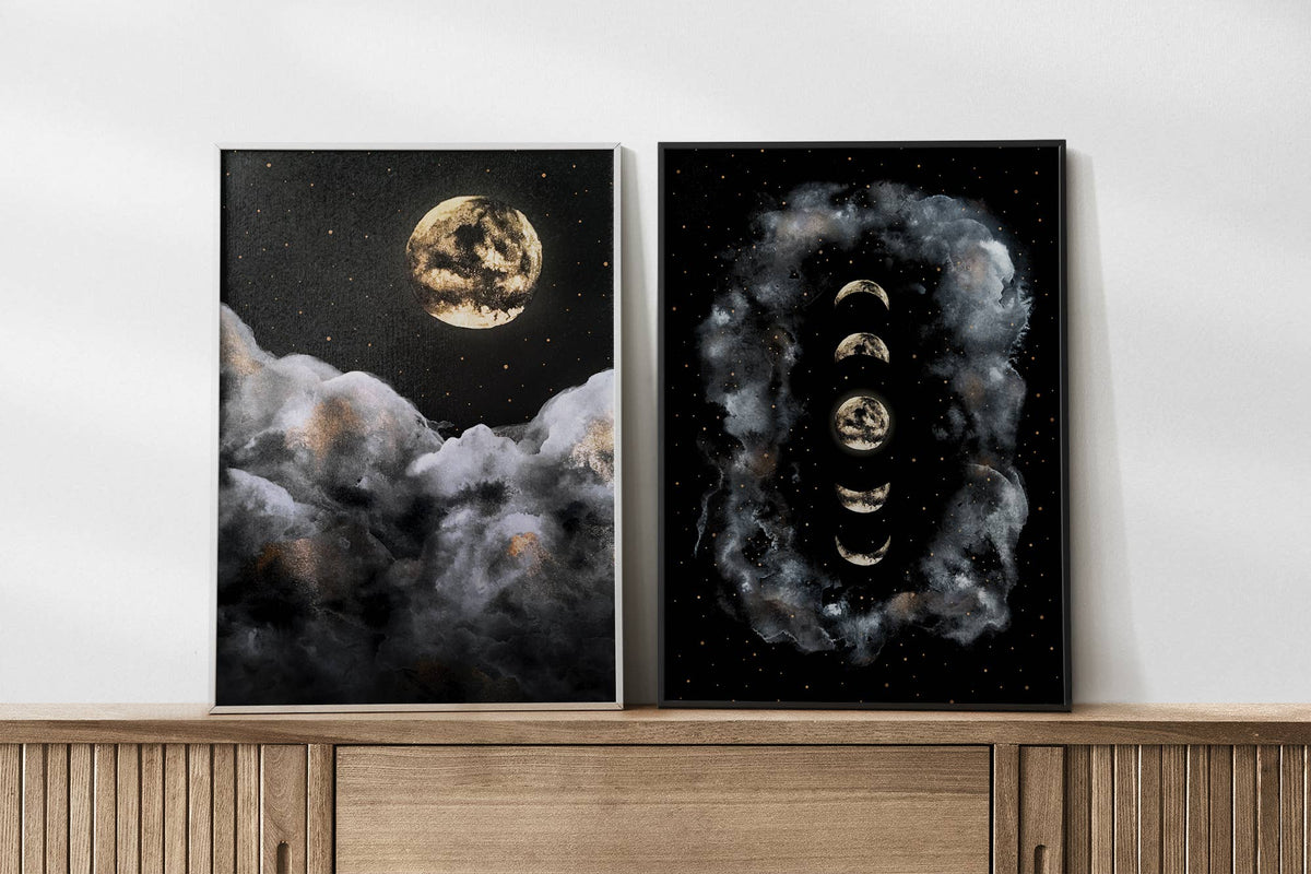 Moon Art Print, Moon Phases Poster Celestial Witchy Print by The Flow Design