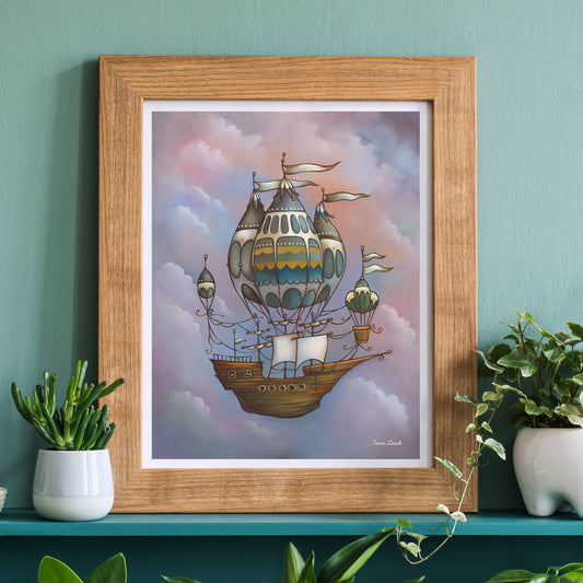 Cloud Sailing Steampunk Airship Art Print