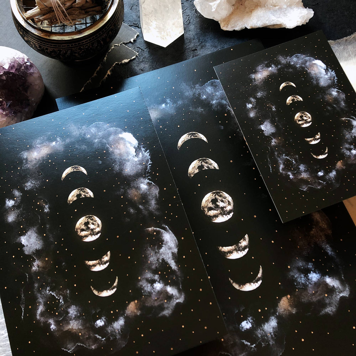 Moon Art Print, Moon Phases Poster Celestial Witchy Print by The Flow Design