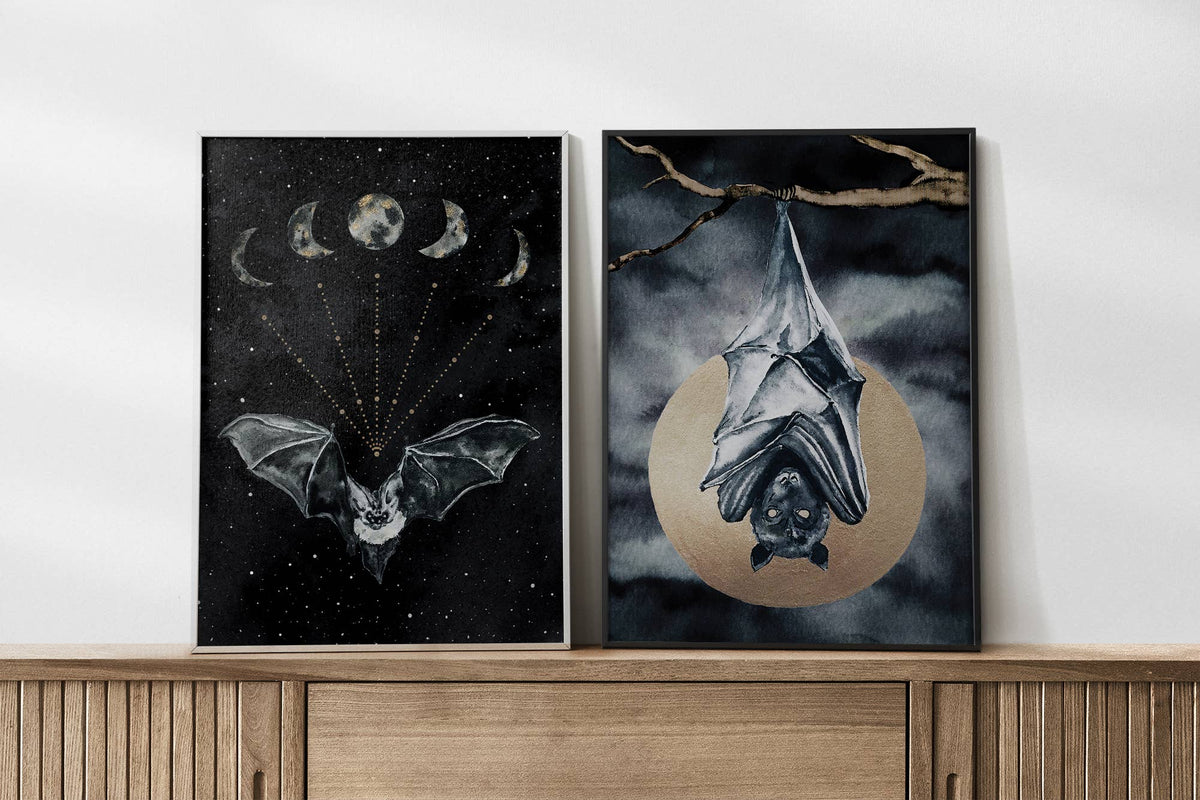 Bat Print, Full Moon Art Print, Bat Poster, Witchy Wall Art