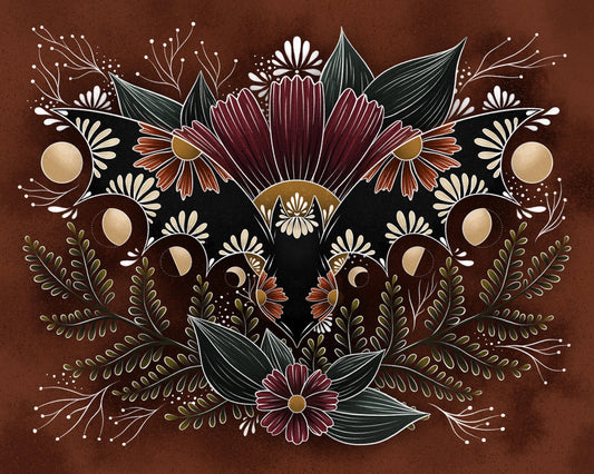 Witchy Moon Phase Bat Print by These Old Woods