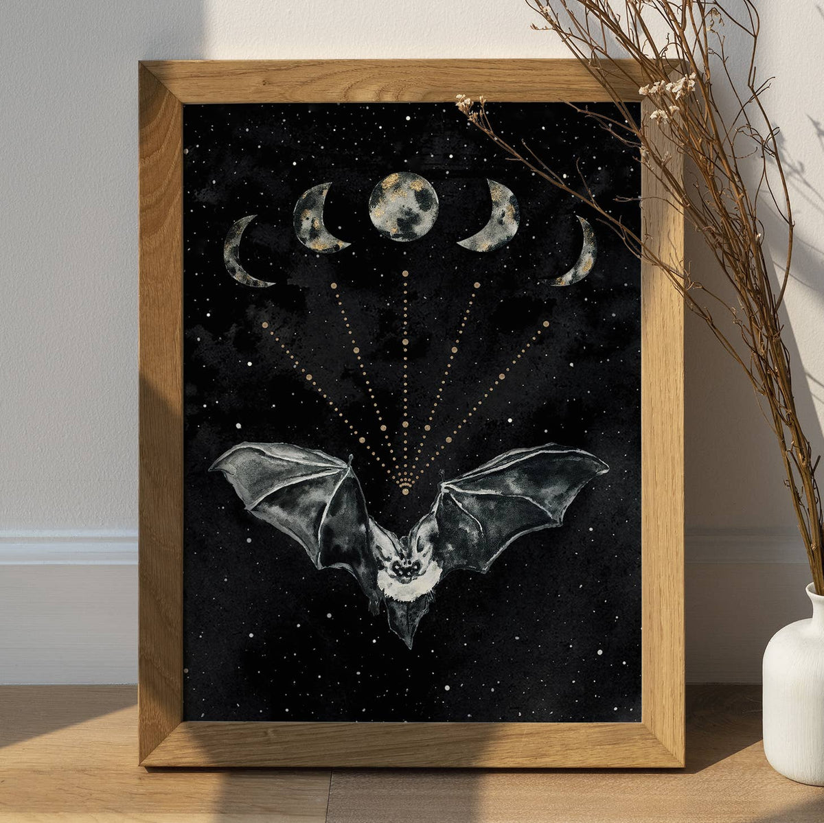 Bat Print, Moon Phases Poster Witchy Art Print Wall Art by The Flow Design