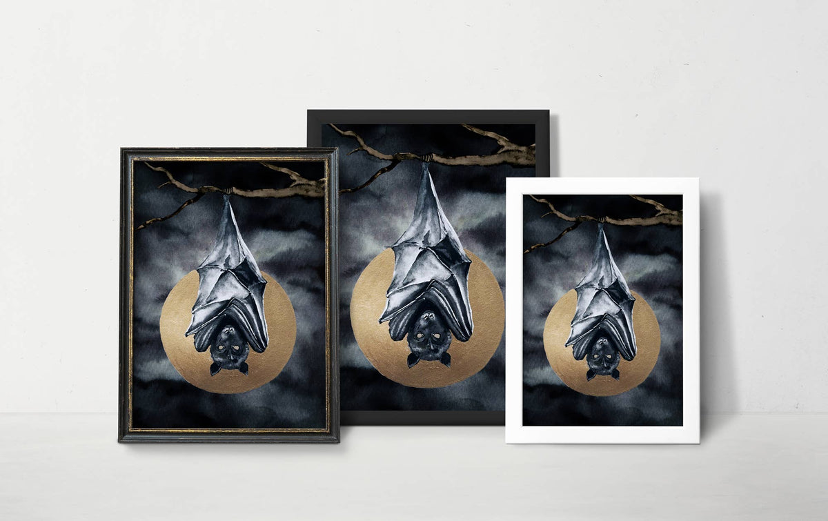 Bat Print, Full Moon Art Print, Bat Poster, Witchy Wall Art