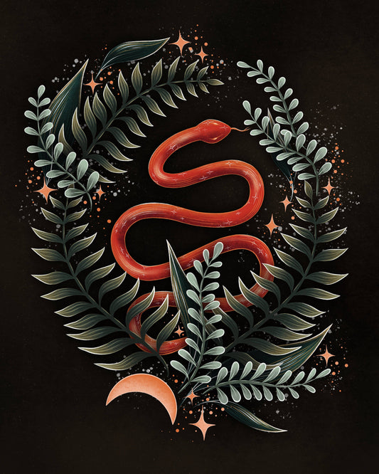 Dark Celestial Snake Print by These Old Woods