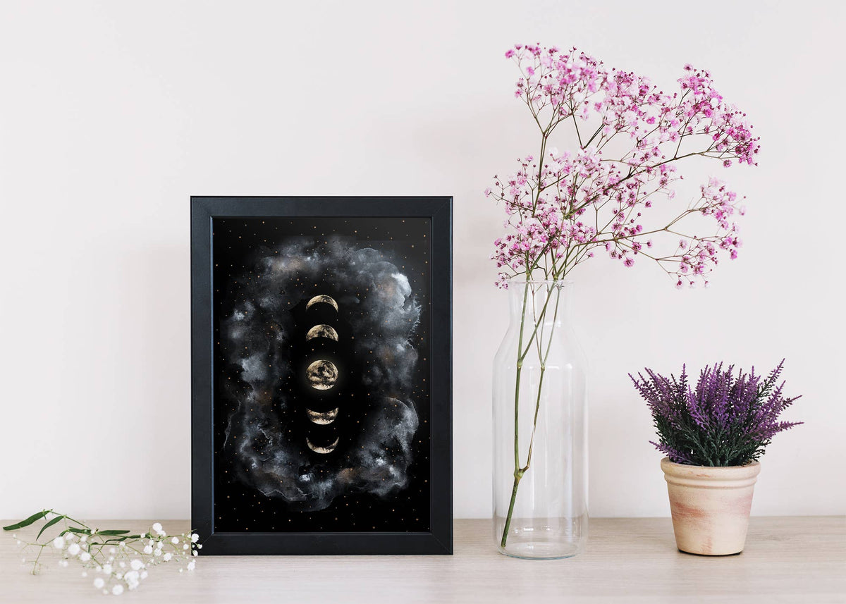 Moon Art Print, Moon Phases Poster Celestial Witchy Print by The Flow Design