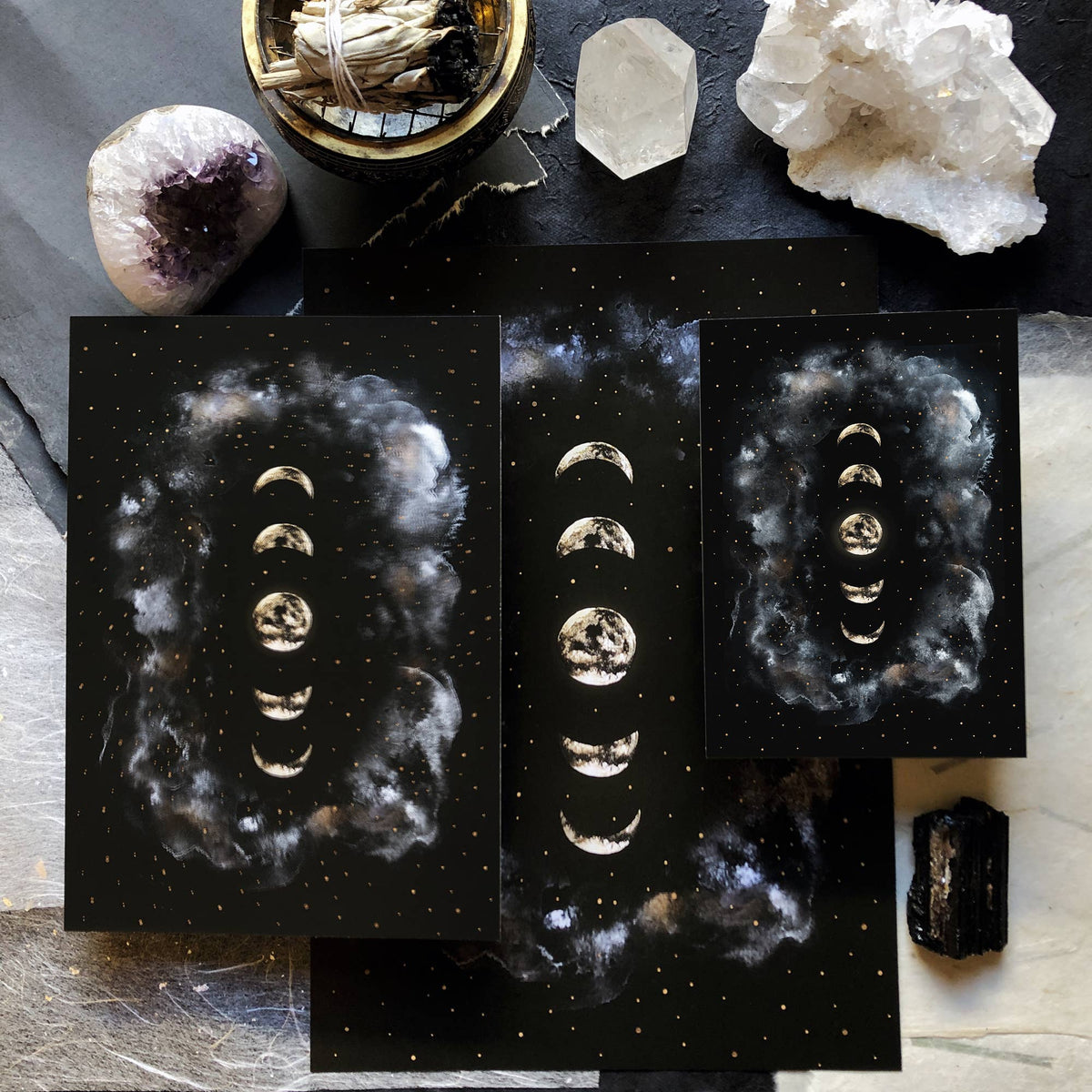 Moon Art Print, Moon Phases Poster Celestial Witchy Print by The Flow Design