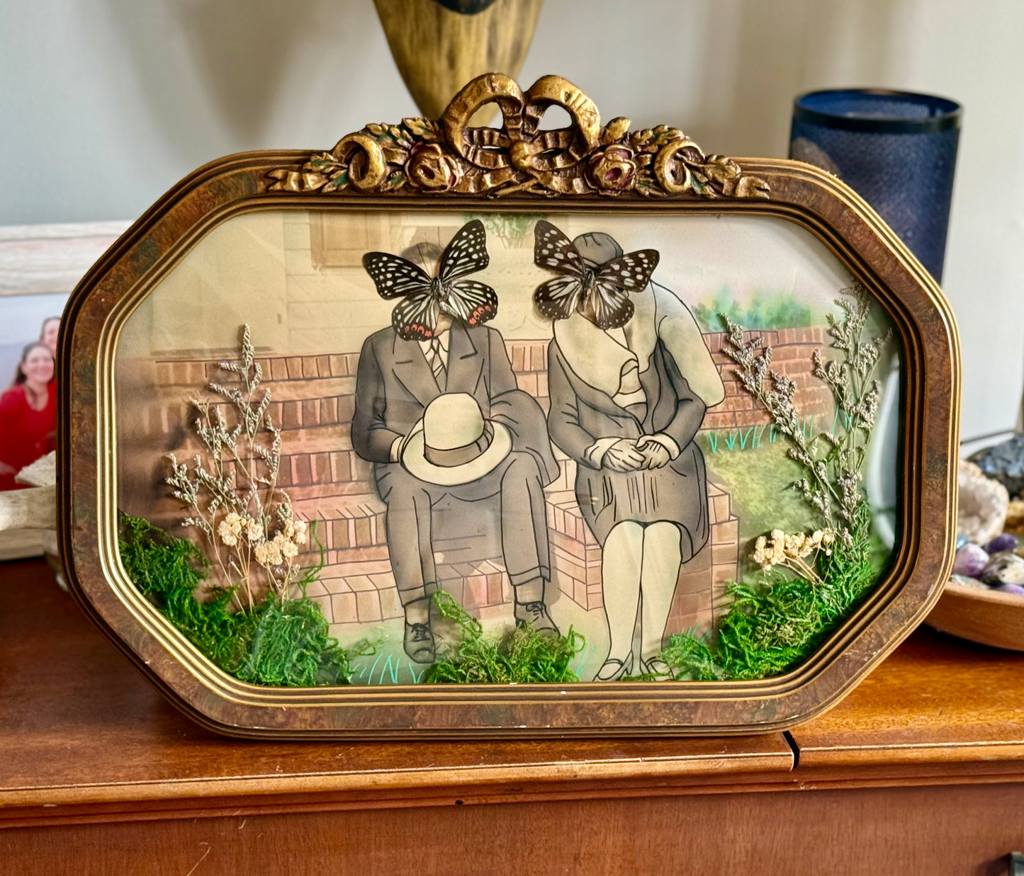Antique Convex Bubble Glass Framed Portrait Art