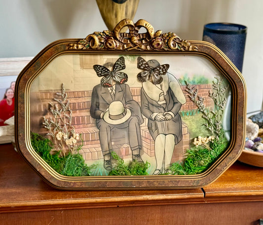 Antique Convex Bubble Glass Framed Portrait Art