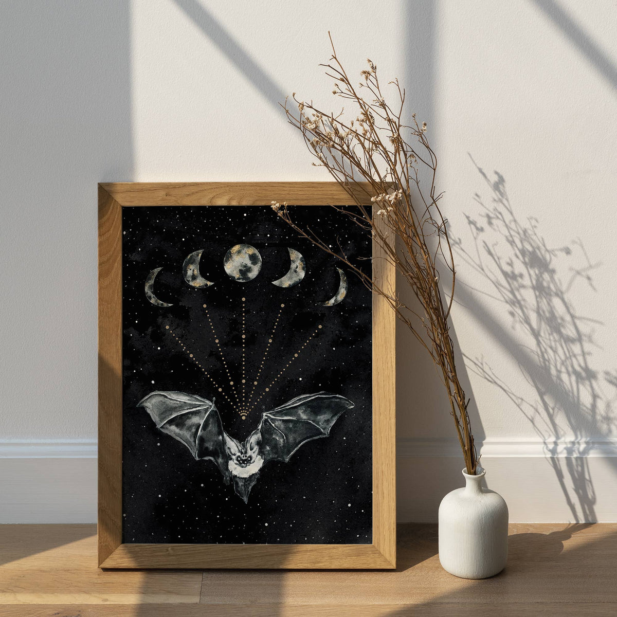 Bat Print, Moon Phases Poster Witchy Art Print Wall Art by The Flow Design