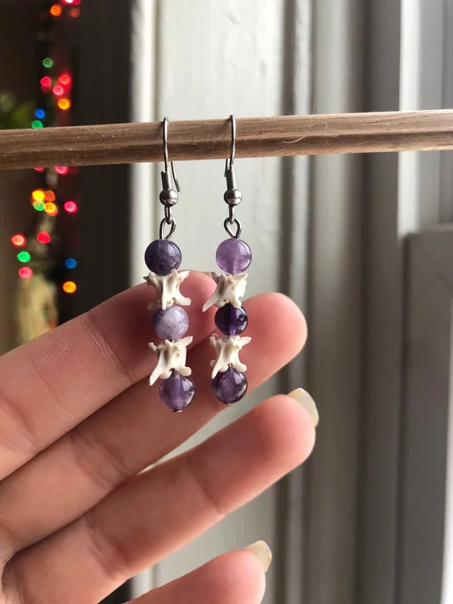 Vertebrae Gem Earrings by Osteal Blossoms