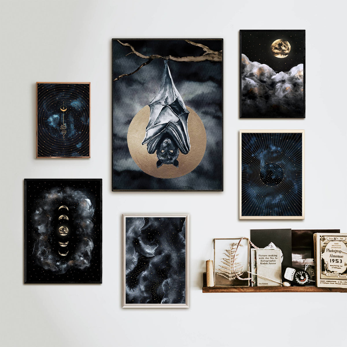 Bat Print, Full Moon Art Print, Bat Poster, Witchy Wall Art