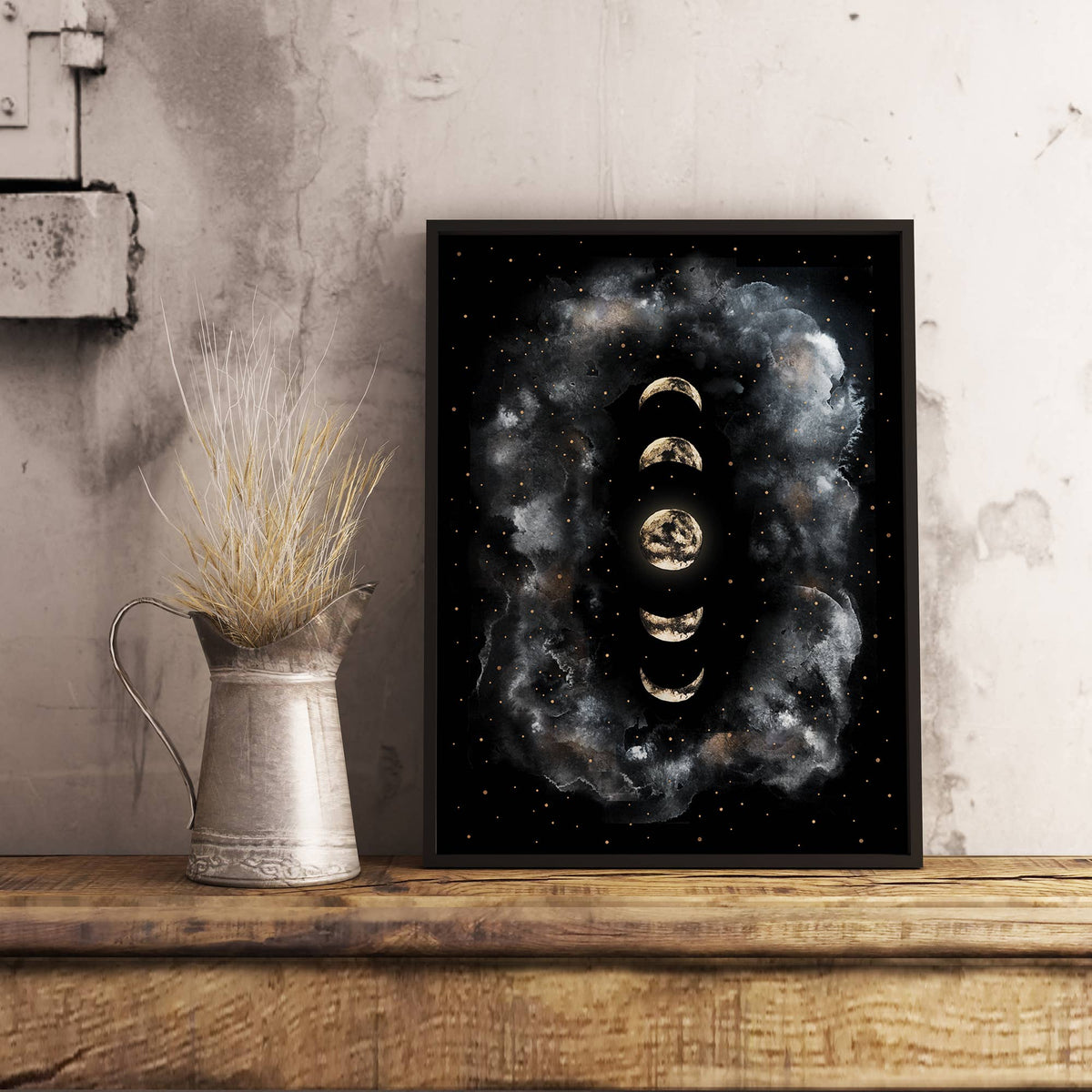 Moon Art Print, Moon Phases Poster Celestial Witchy Print by The Flow Design