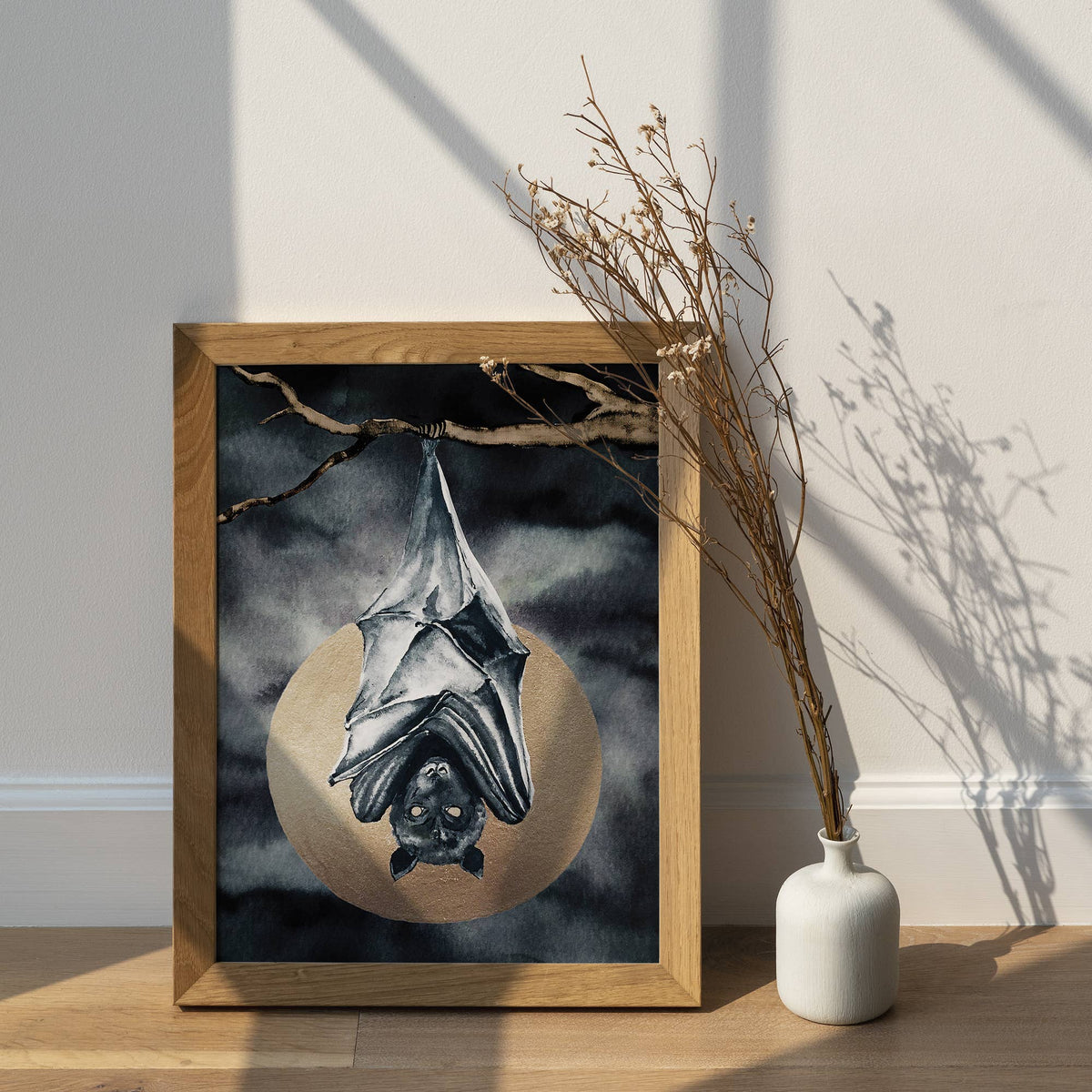 Bat Print, Full Moon Art Print, Bat Poster, Witchy Wall Art