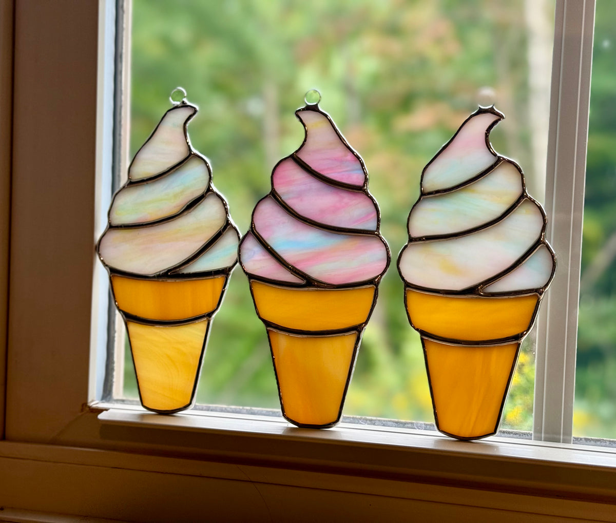Creemee Ice Cream Cone Stained Glass Suncatcher