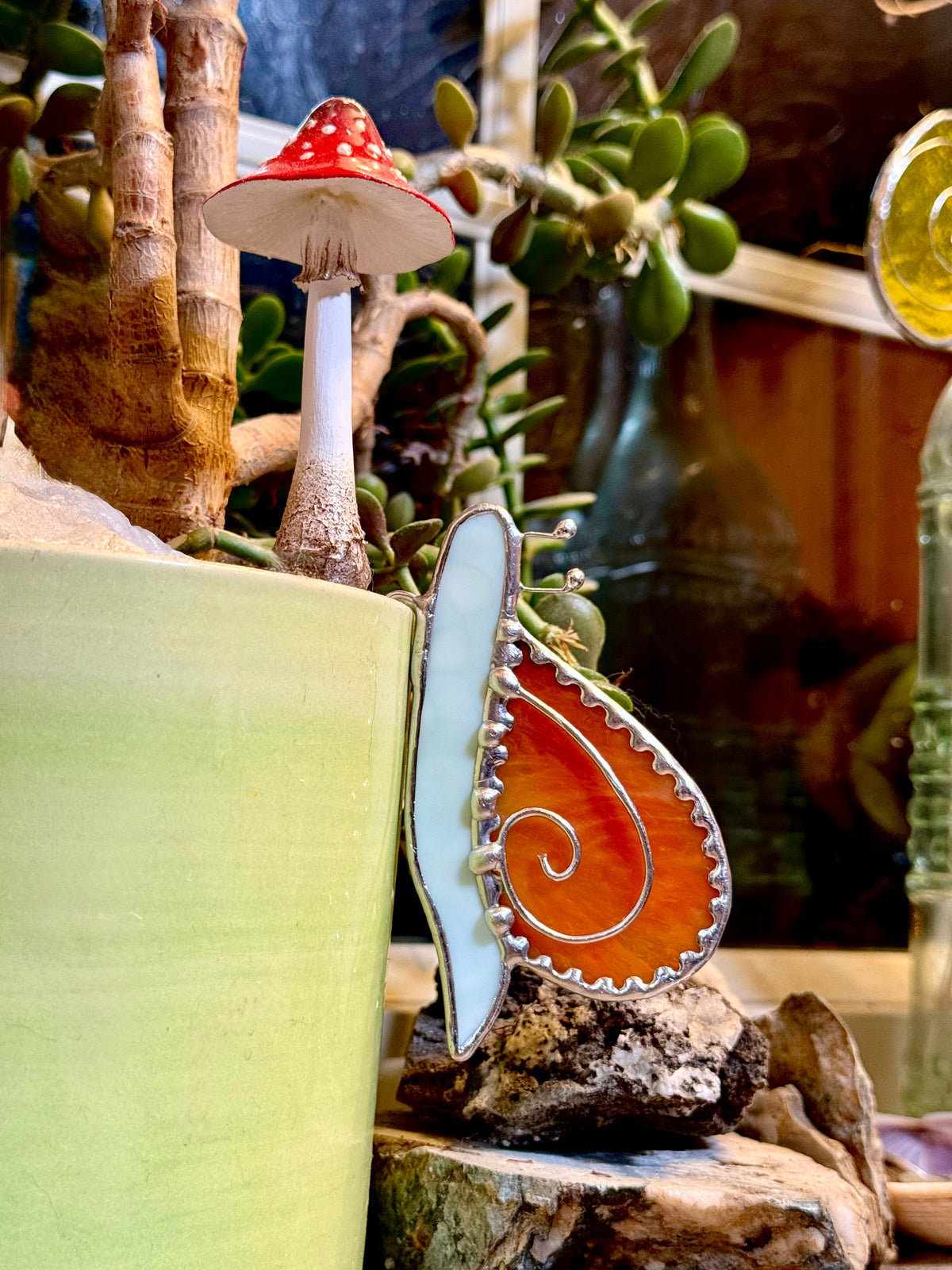 Snail planter ornament stained glass