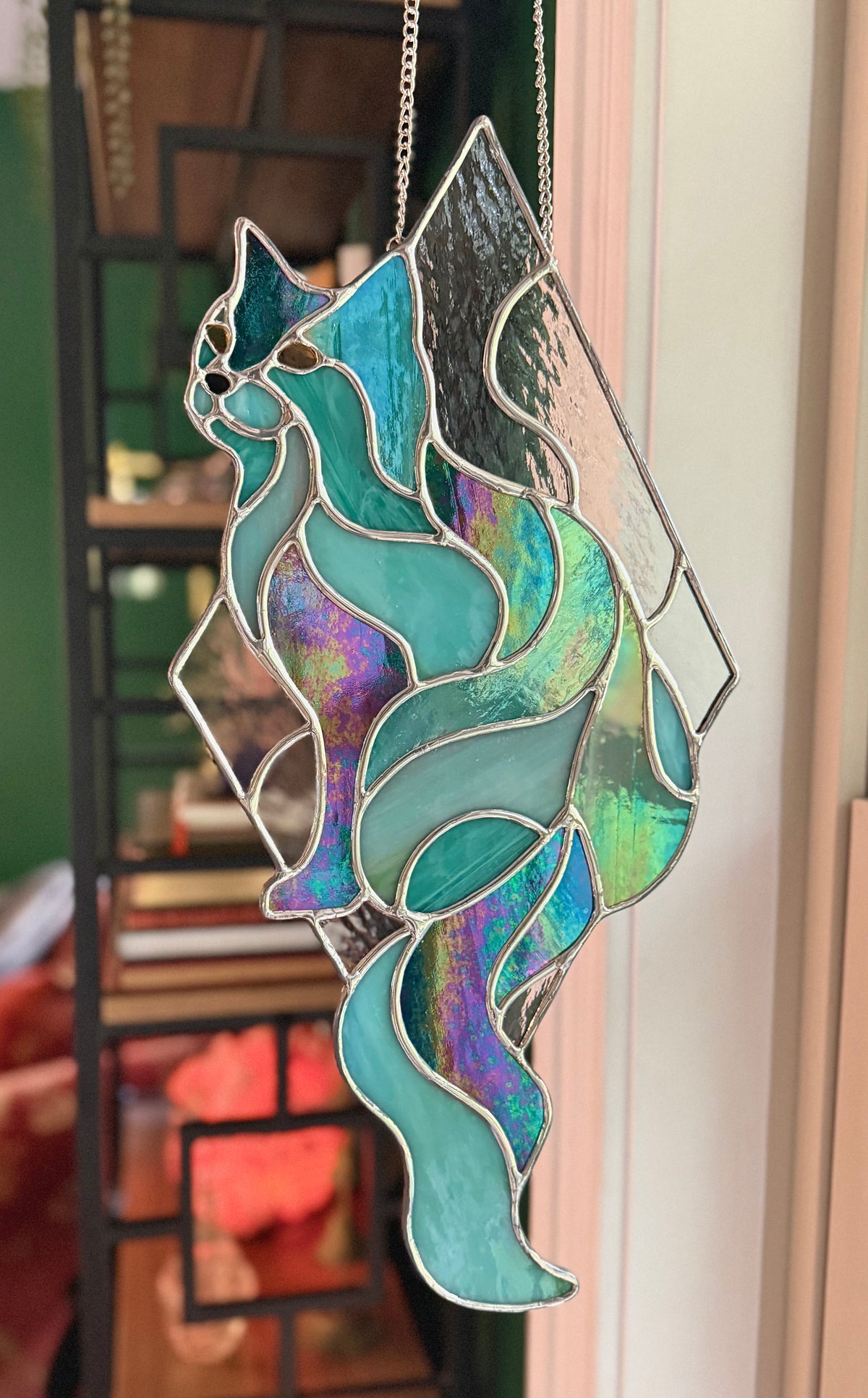 Cat Iridescent Stained Glass Suncatcher