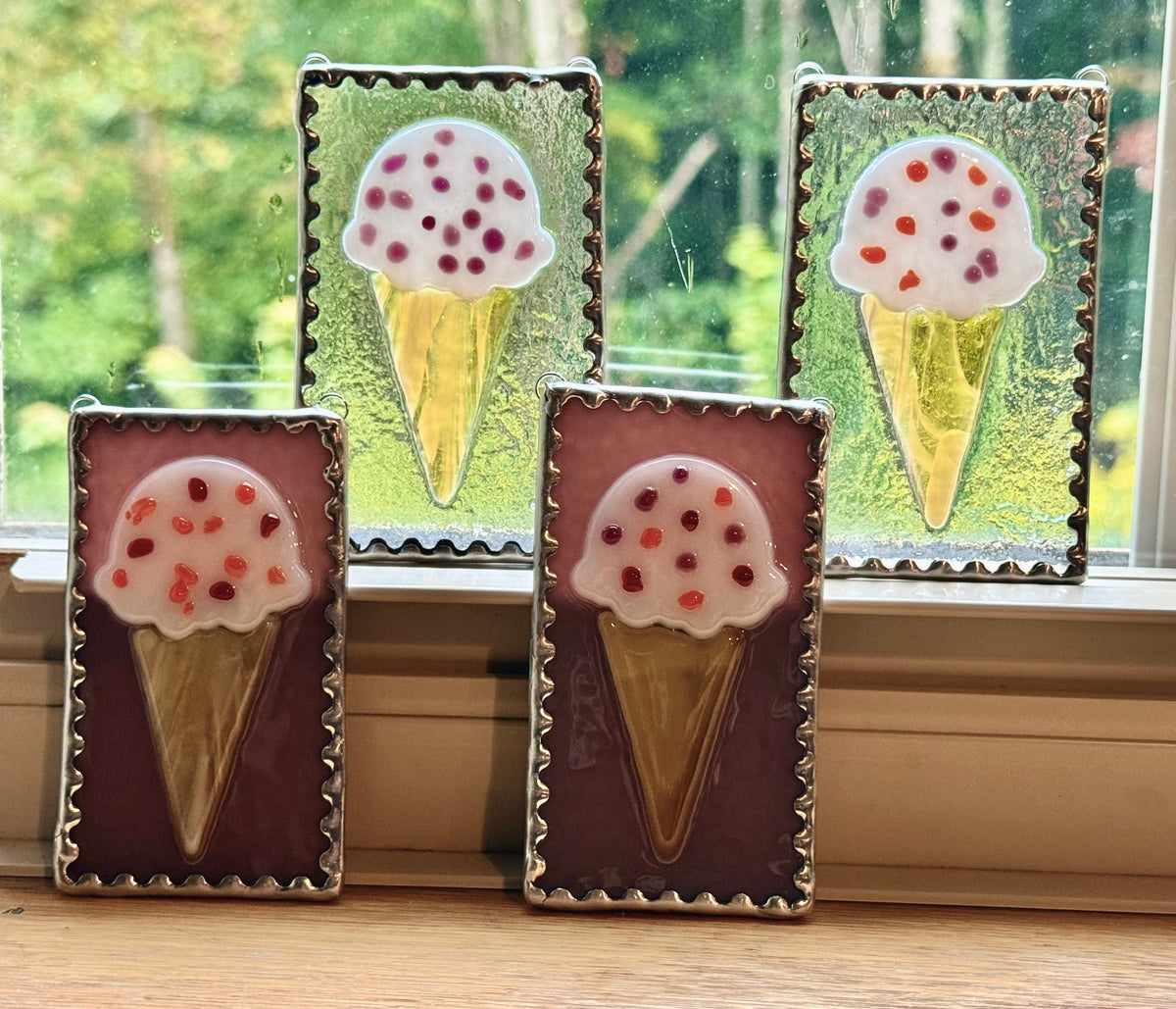 Ice Cream Cone Fused Glass Ornament