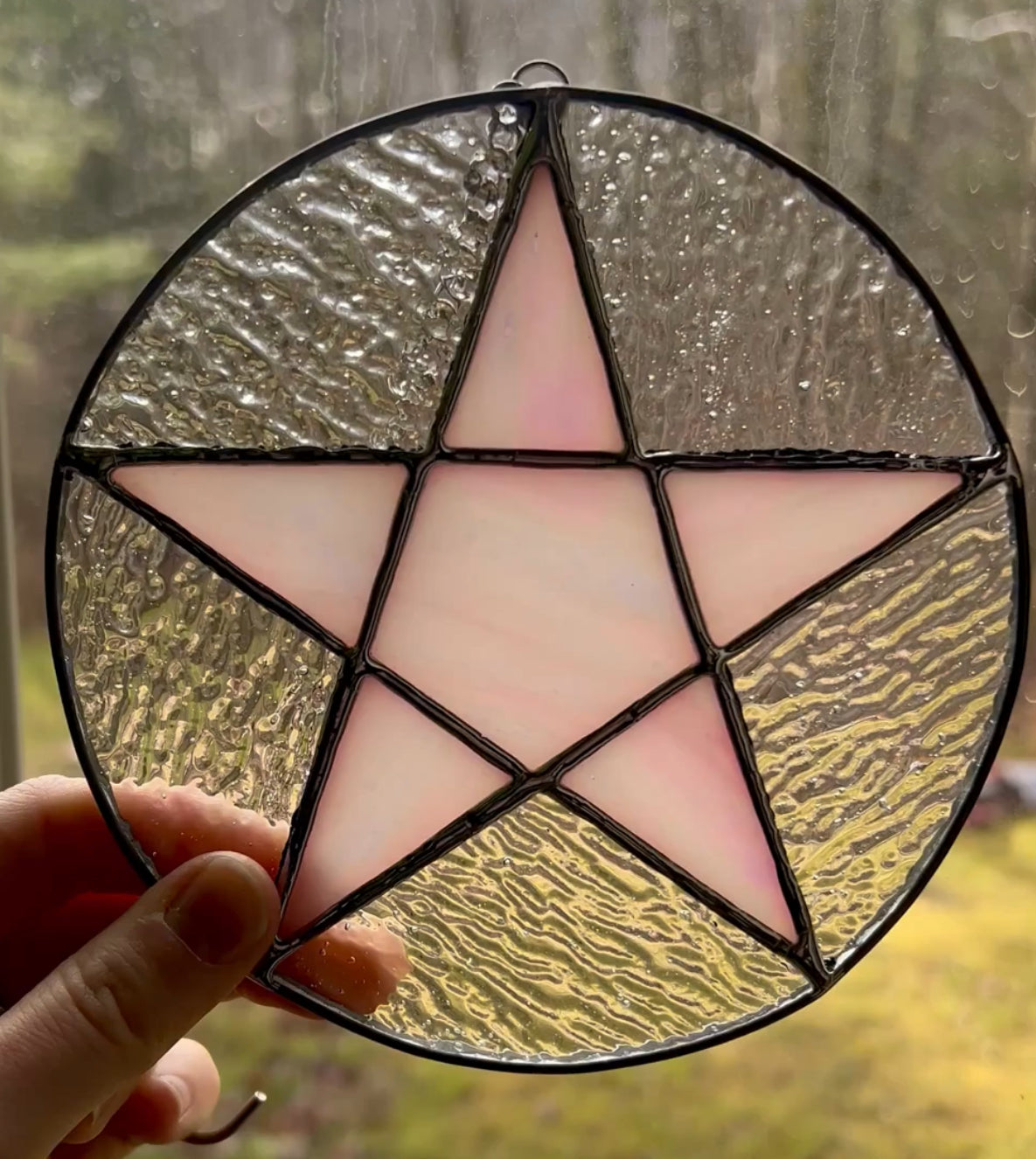Stained Glass Star Pentacle Suncatcher Window Hanging