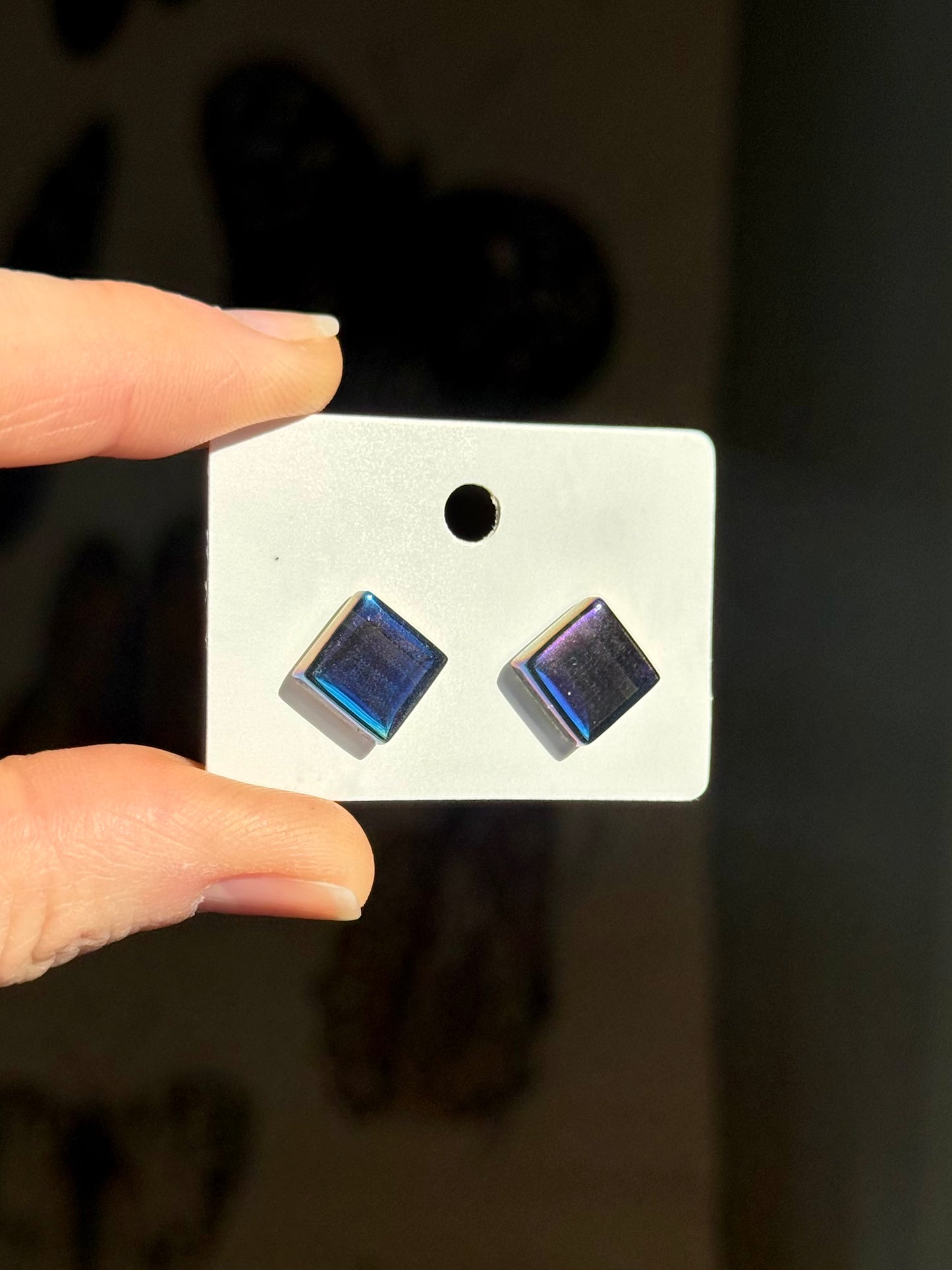 Iridescent Glass Tile Stud Earrings