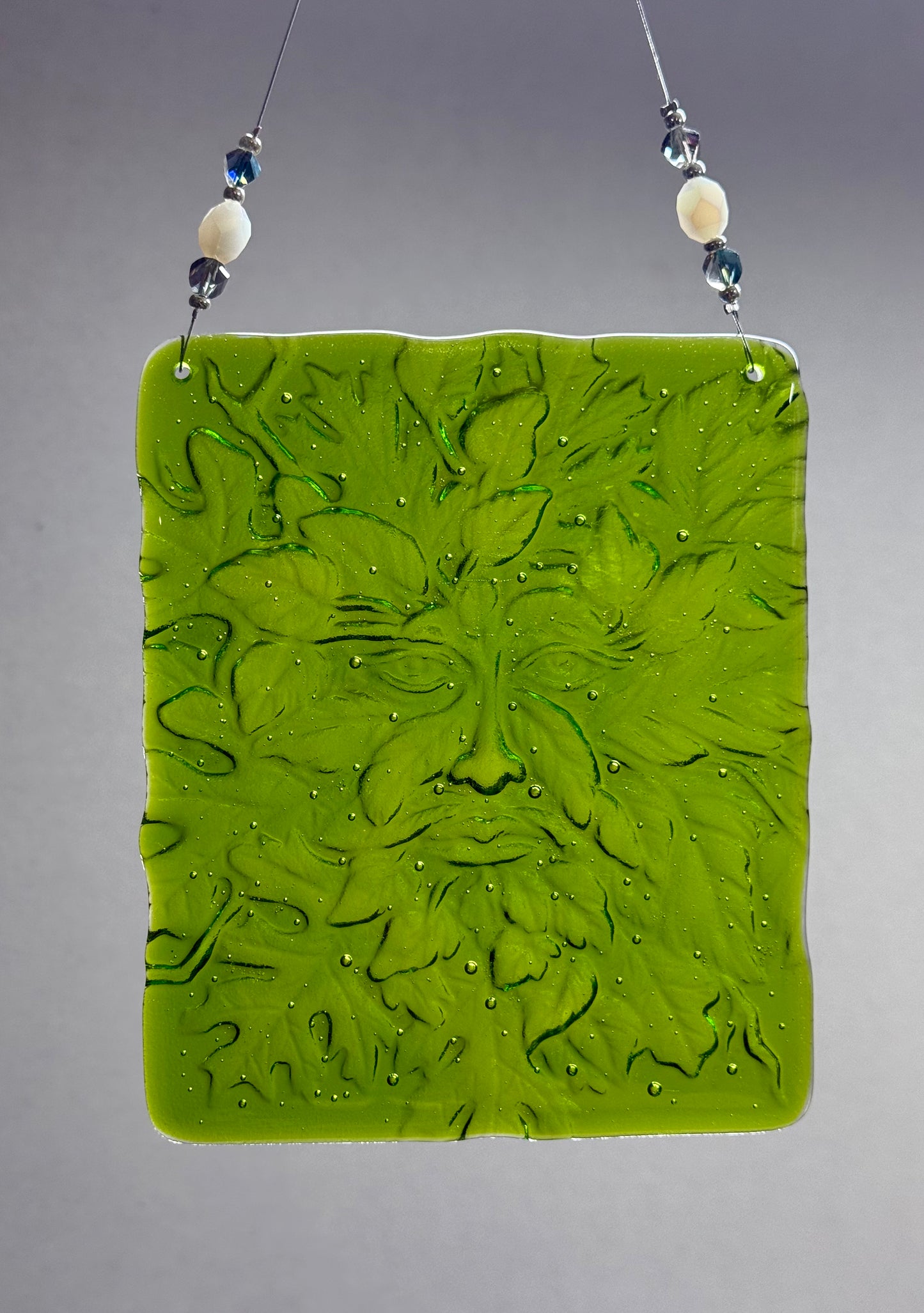 Green Man Fused Glass Suncatcher