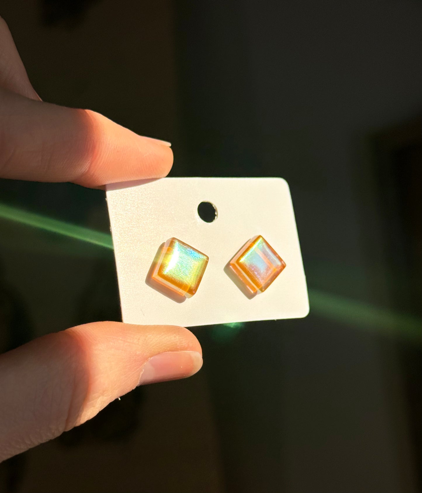 Iridescent Glass Tile Stud Earrings